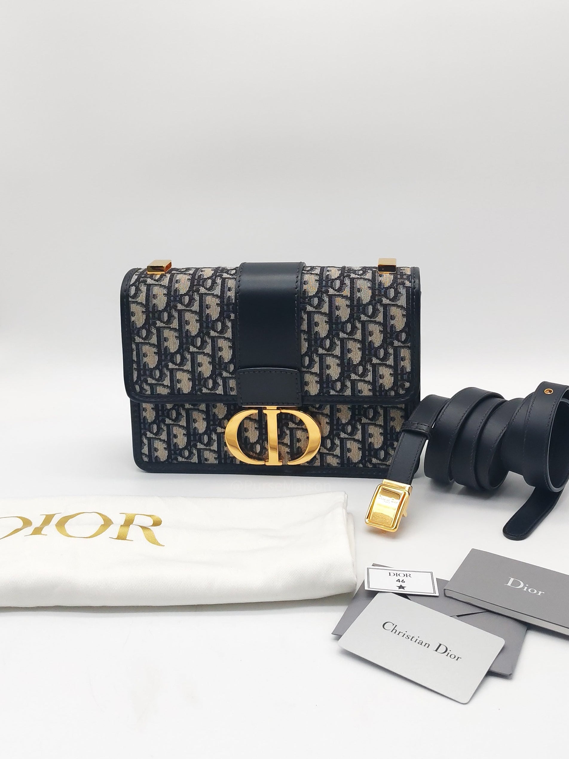 Christian Dior 30 Montaigne Bag in BLue Dior Oblique Jacquard Canvas and Gold Hardware