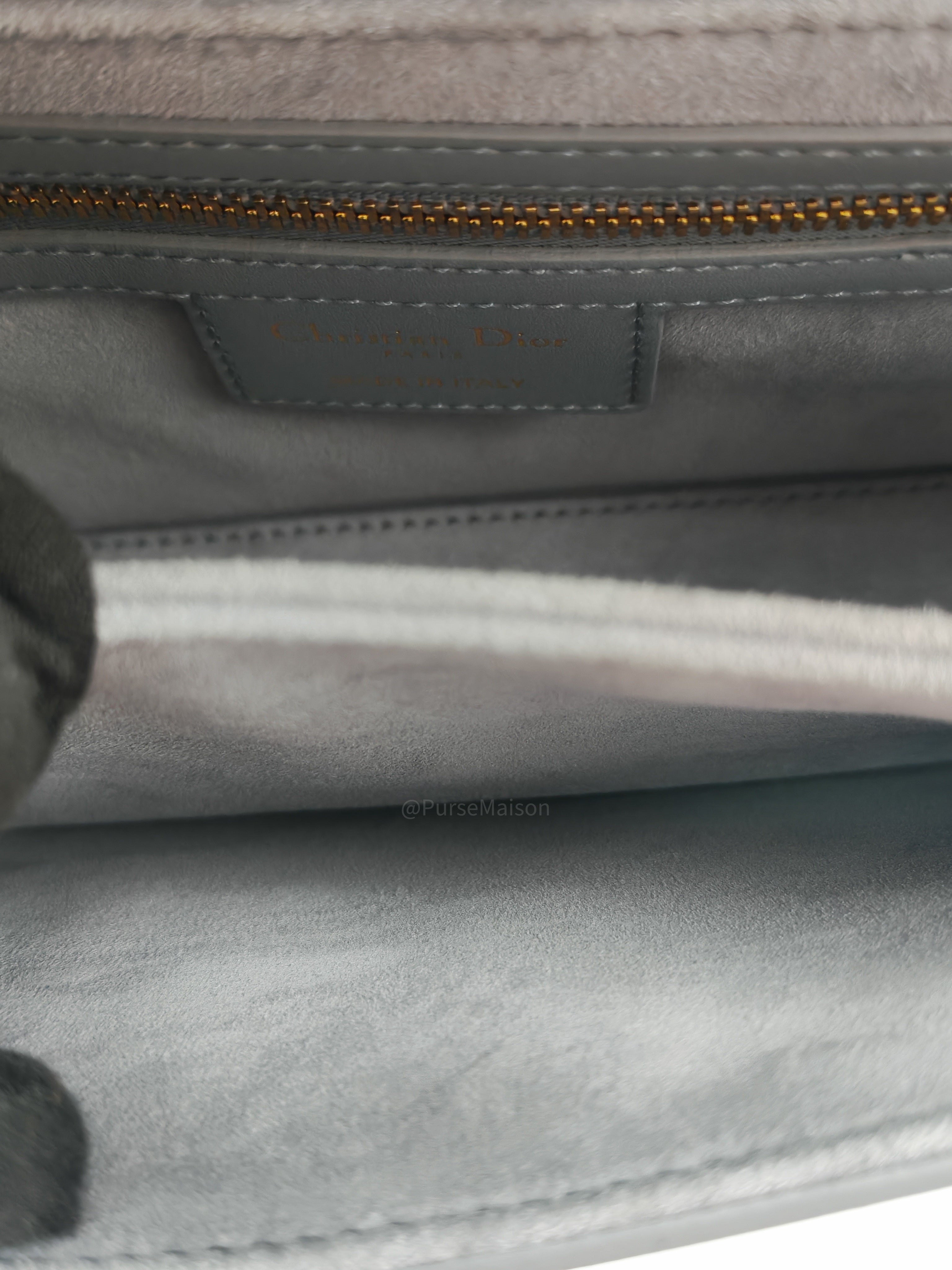Christian Dior 30 Montaigne Avenue Bag in Gray Box Calfskin Leather and Gold Hardware