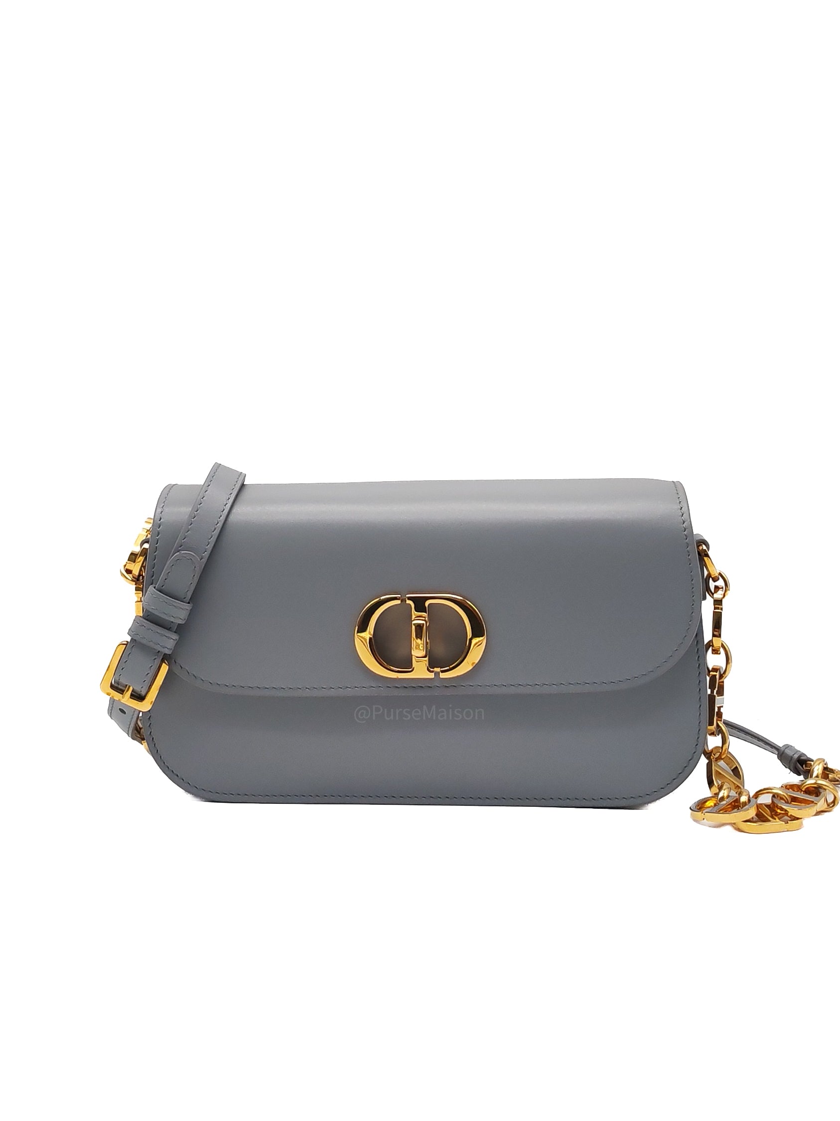 Christian Dior 30 Montaigne Avenue Bag in Gray Box Calfskin Leather and Gold Hardware
