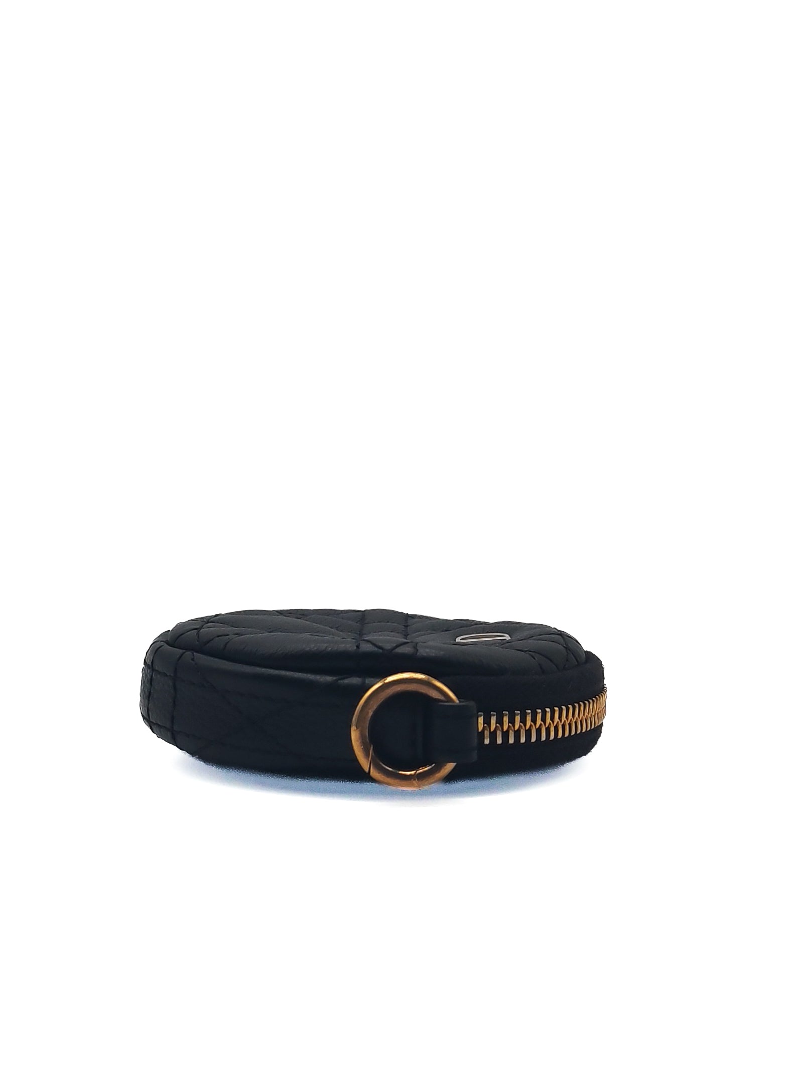 Christian Dior Mini Caro Coin Purse in Black Cannage Quilted Leather Gold Hardware