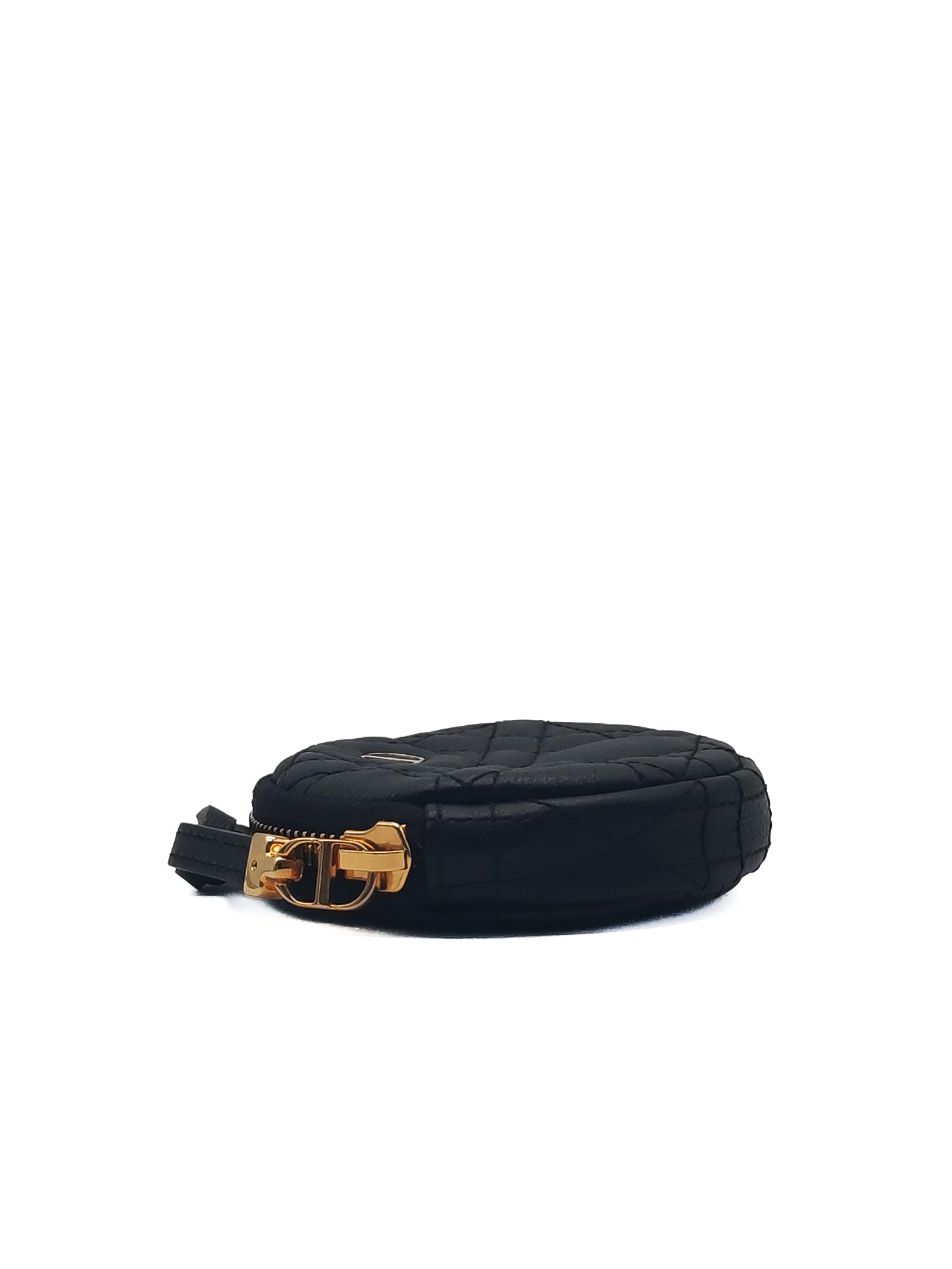 Christian Dior Mini Caro Coin Purse in Black Cannage Quilted Leather Gold Hardware