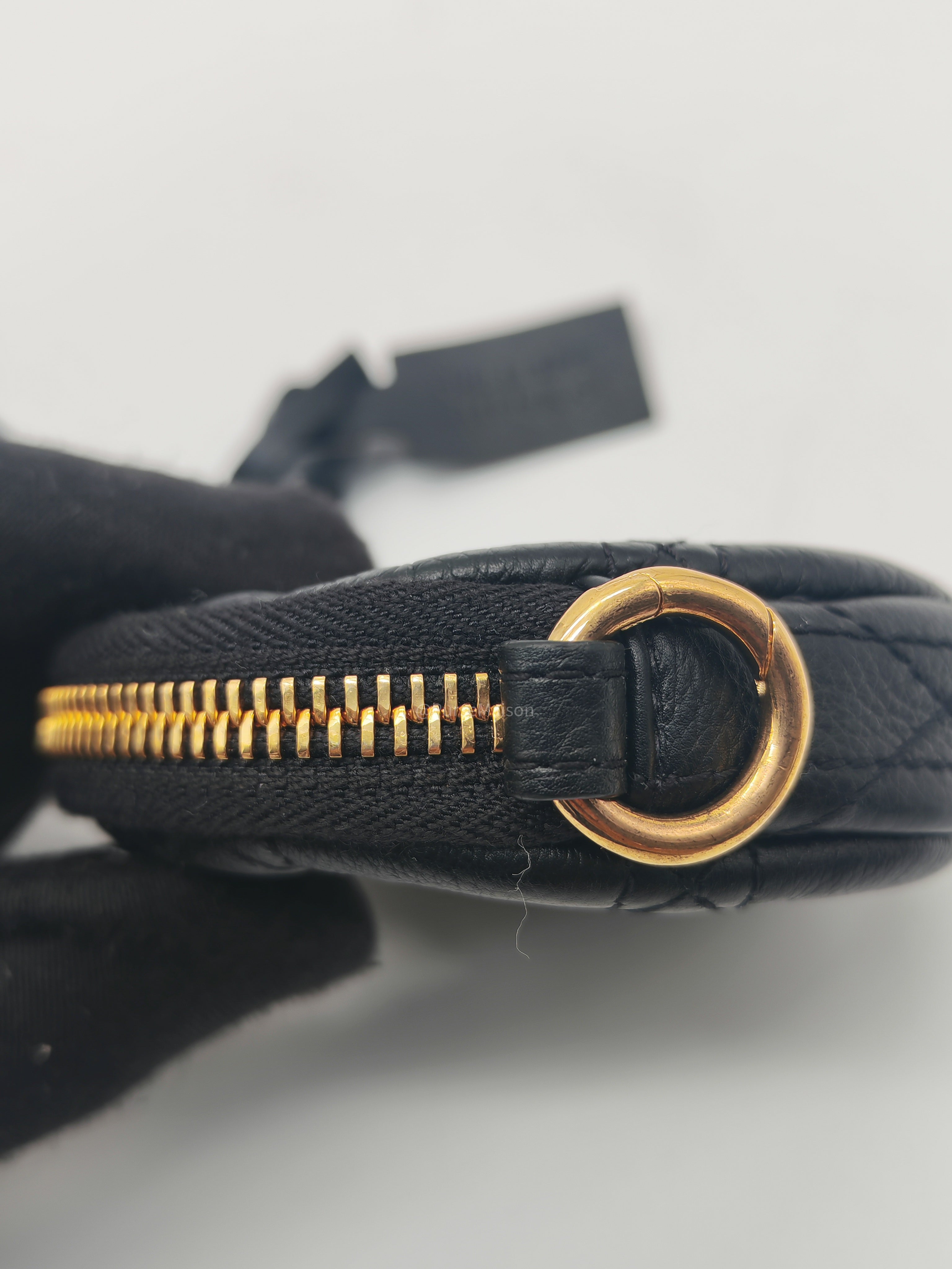 Christian Dior Mini Caro Coin Purse in Black Cannage Quilted Leather Gold Hardware