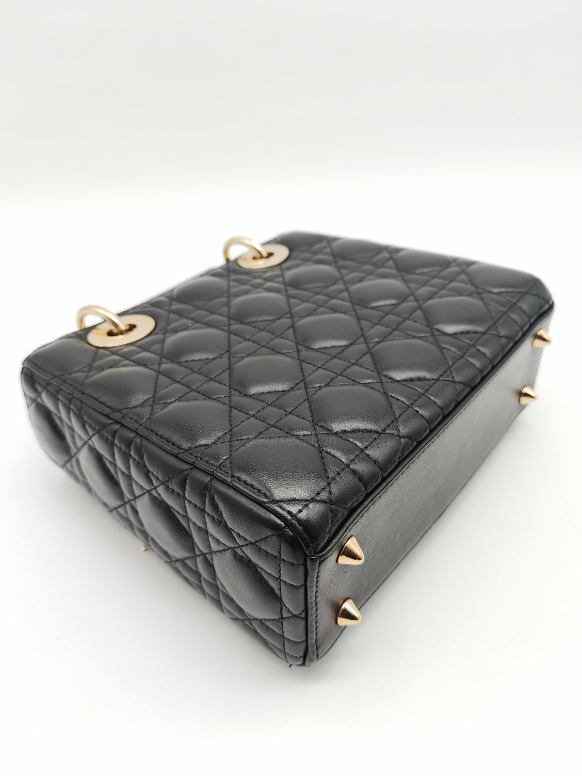 Christian Dior Lady Dior Bag Small in Black Lambskin Leather Light Gold Hardware