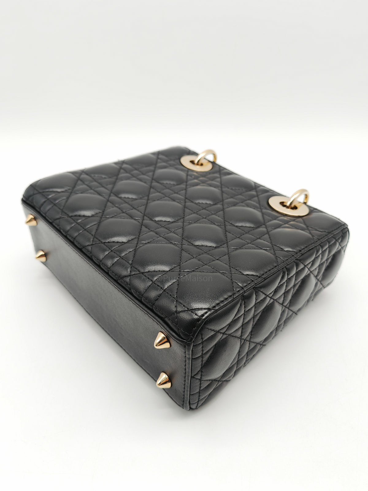 Christian Dior Lady Dior Bag Small in Black Lambskin Leather Light Gold Hardware