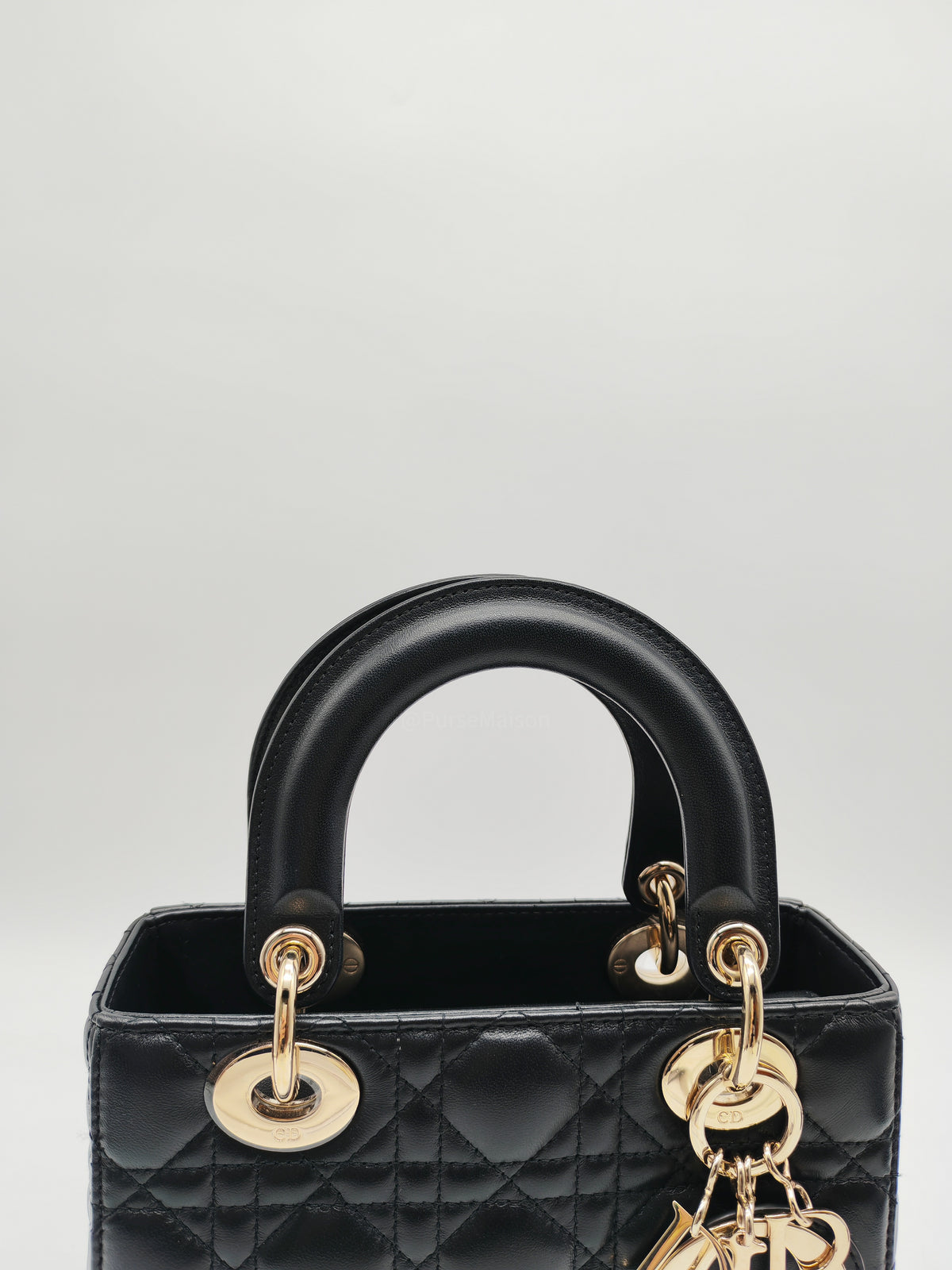 Christian Dior Lady Dior Bag Small in Black Lambskin Leather Light Gold Hardware