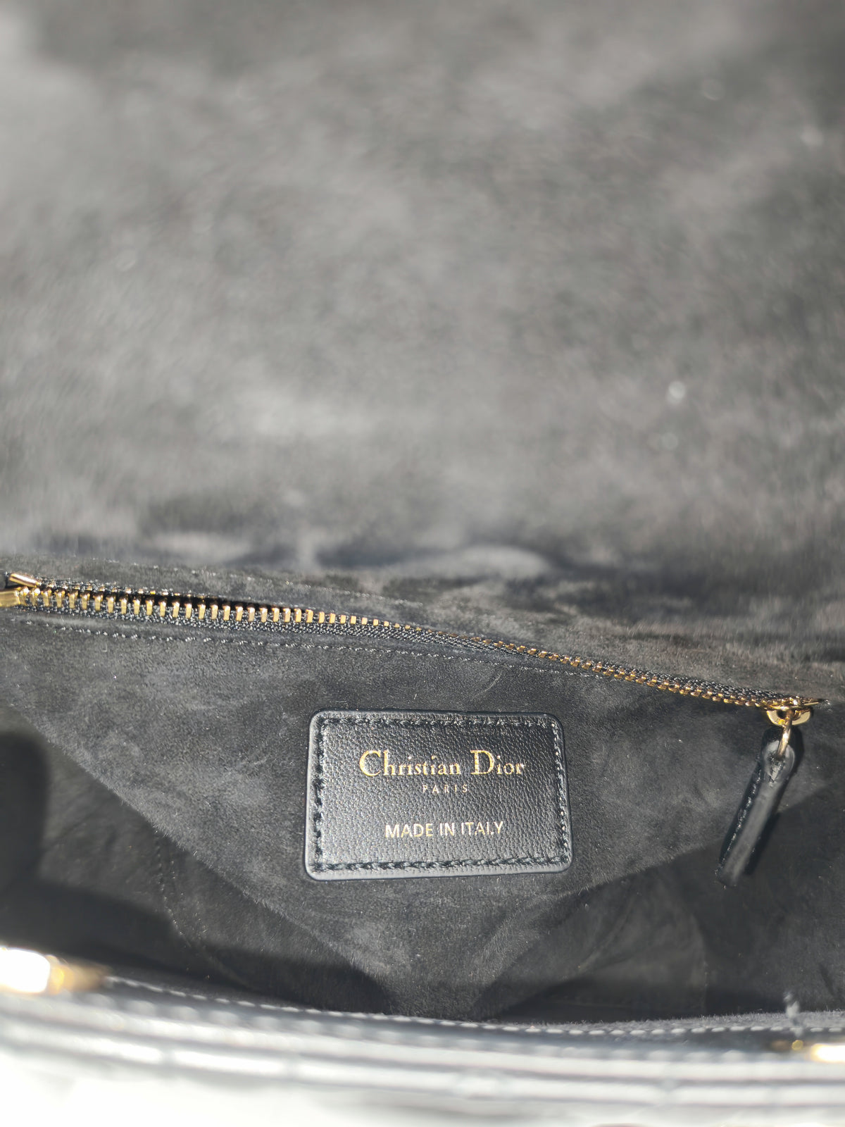 Christian Dior Lady Dior Bag Small in Black Lambskin Leather Light Gold Hardware