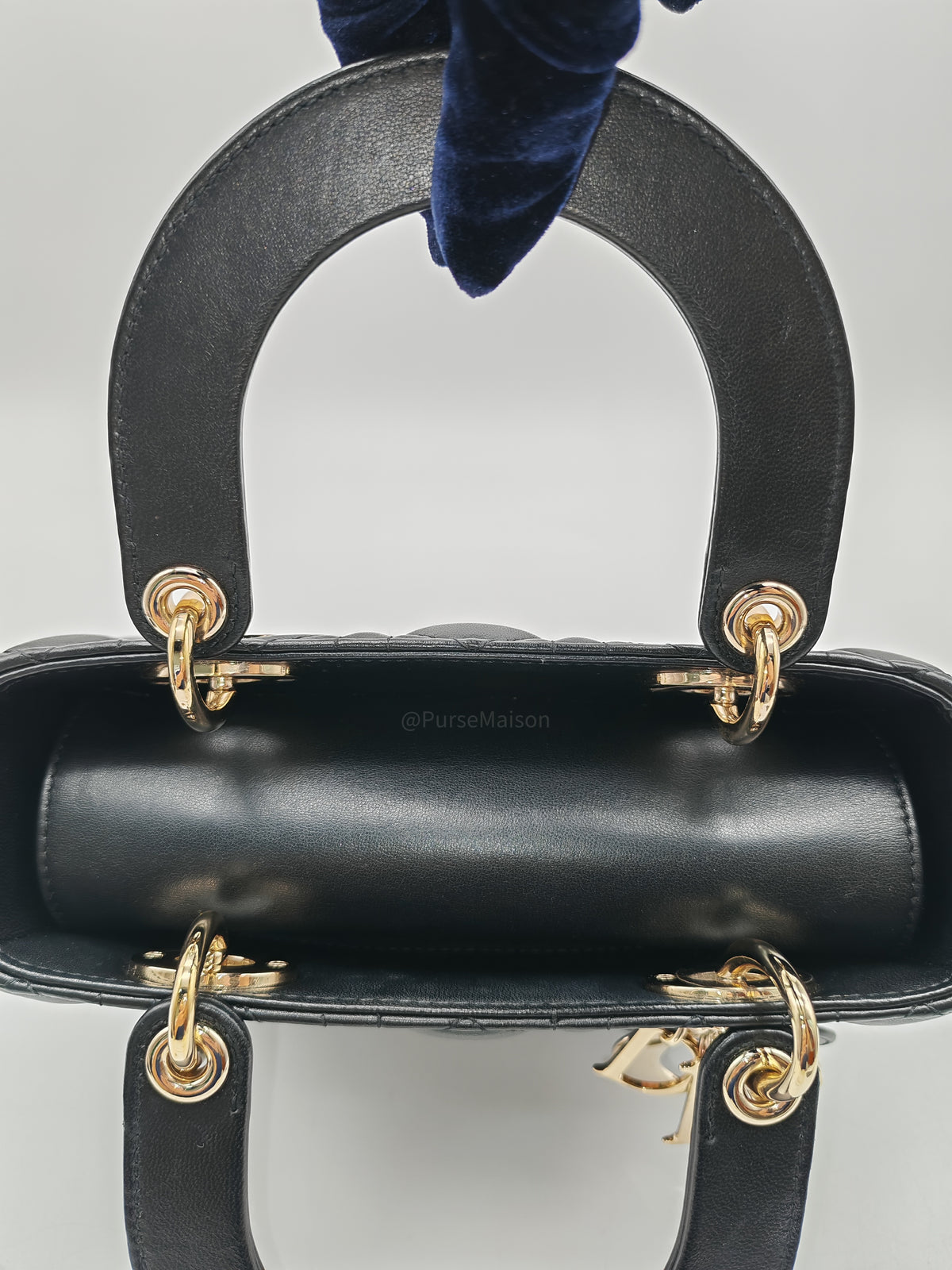 Christian Dior Lady Dior Bag Small in Black Lambskin Leather Light Gold Hardware
