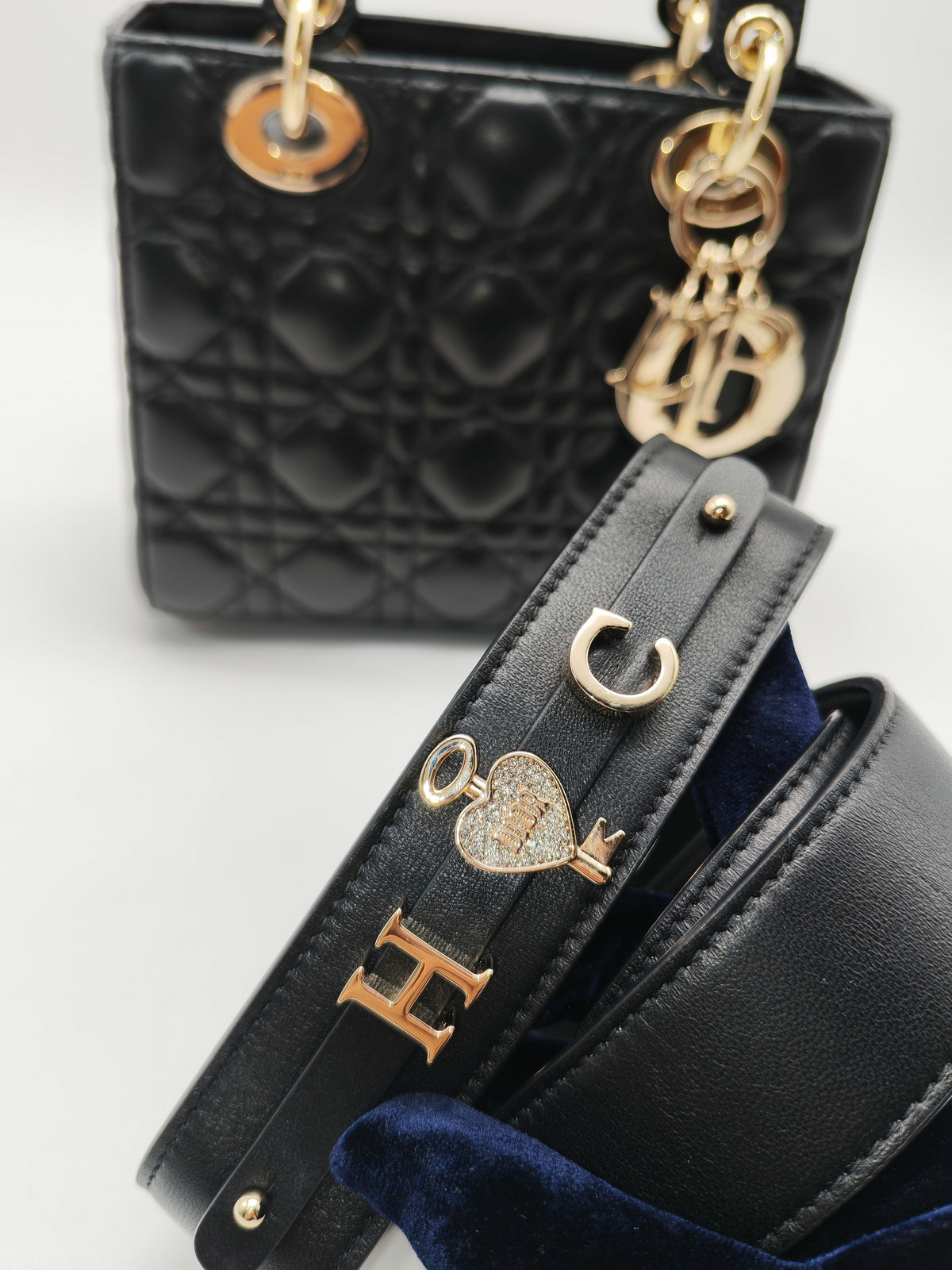 Christian Dior Lady Dior Bag Small in Black Lambskin Leather Light Gold Hardware