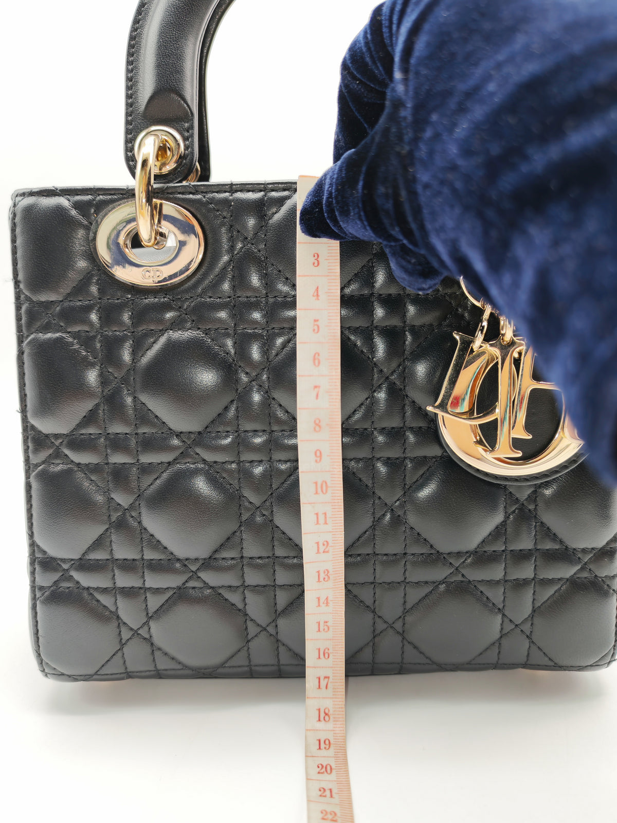 Christian Dior Lady Dior Bag Small in Black Lambskin Leather Light Gold Hardware