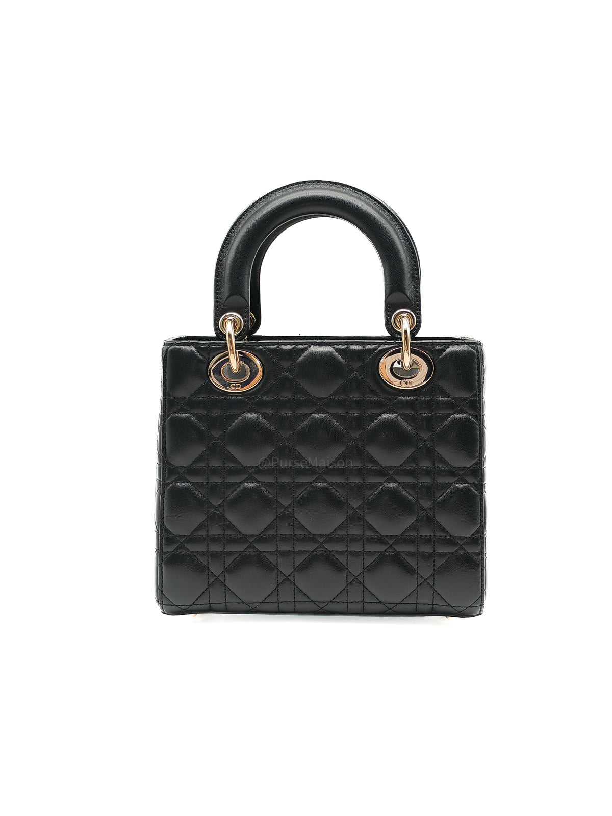 Christian Dior Lady Dior Bag Small in Black Lambskin Leather Light Gold Hardware