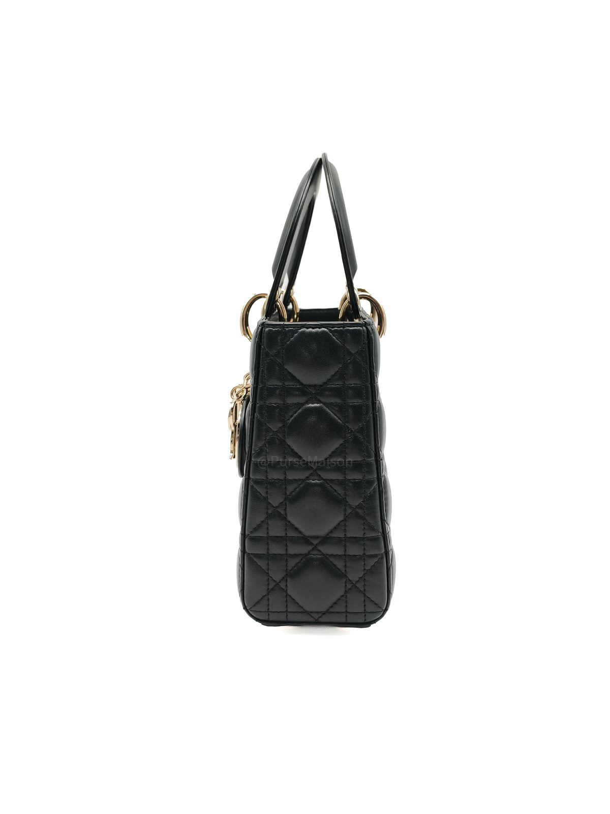 Christian Dior Lady Dior Bag Small in Black Lambskin Leather Light Gold Hardware