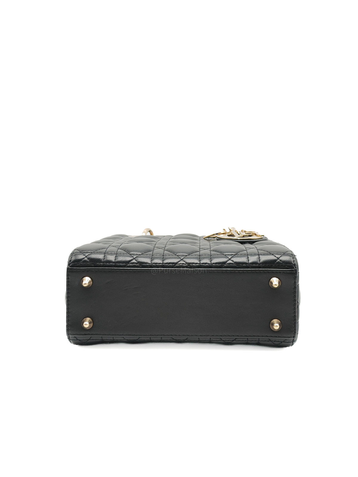 Christian Dior Lady Dior Bag Small in Black Lambskin Leather Light Gold Hardware