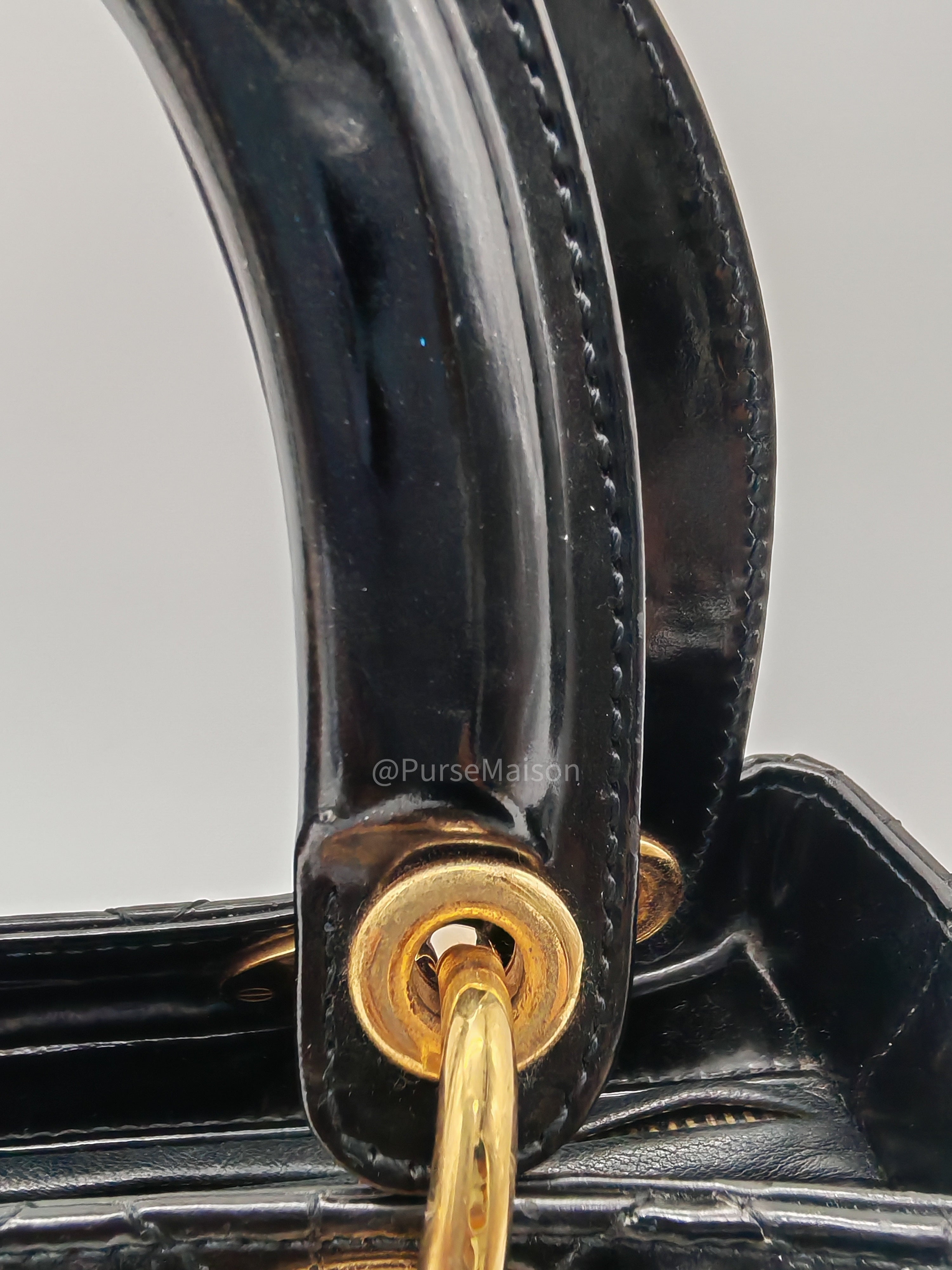 Christian Dior Lady Dior Handbag in Black Cannage Patent Leather GHW