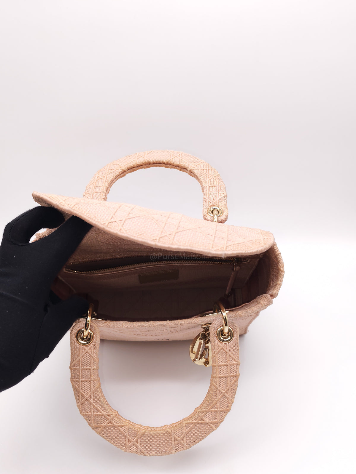 Christian Dior Lady D-Lite Medium Bag in Blush Rose Cannage Embroidery Canvas and Light Gold Hardware
