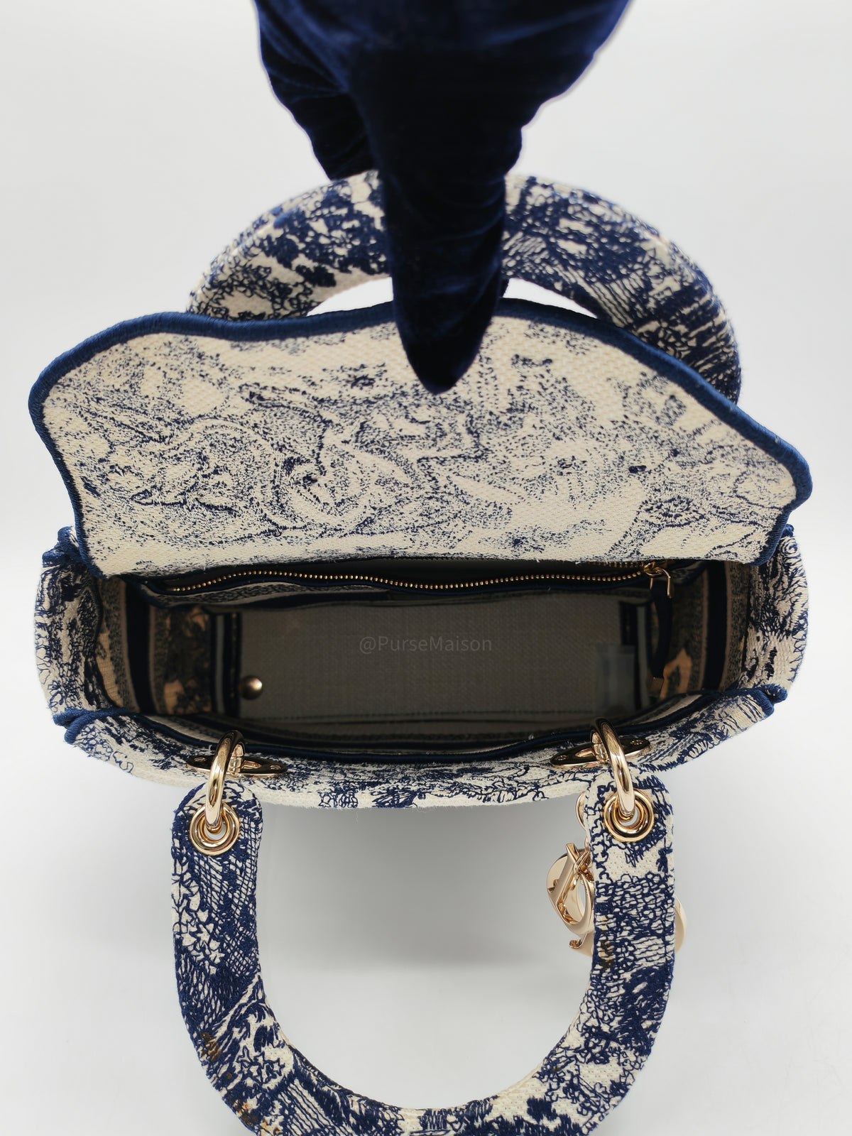 Christian Dior Lady D-Lite Medium in Toile De Jouy Embroidery Canvas and Light Gold Hardware