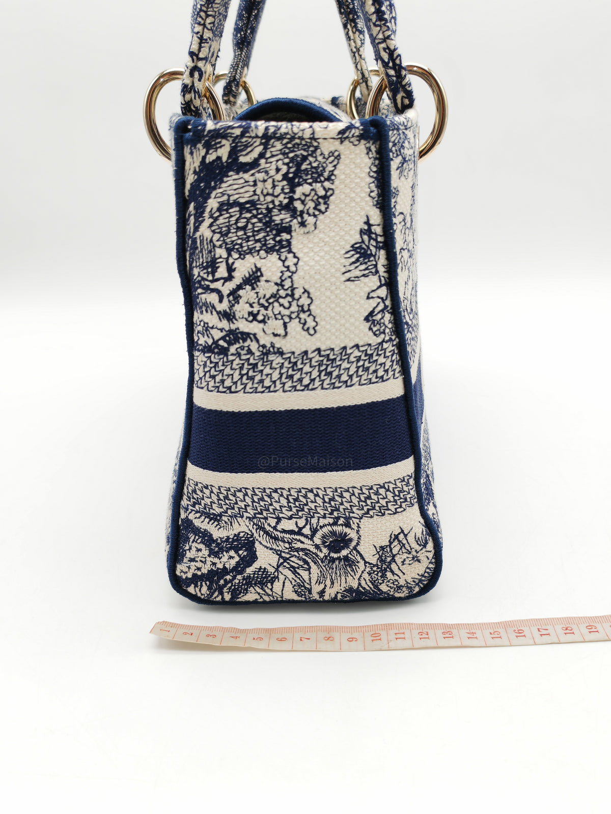 Christian Dior Lady D-Lite Medium in Toile De Jouy Embroidery Canvas and Light Gold Hardware