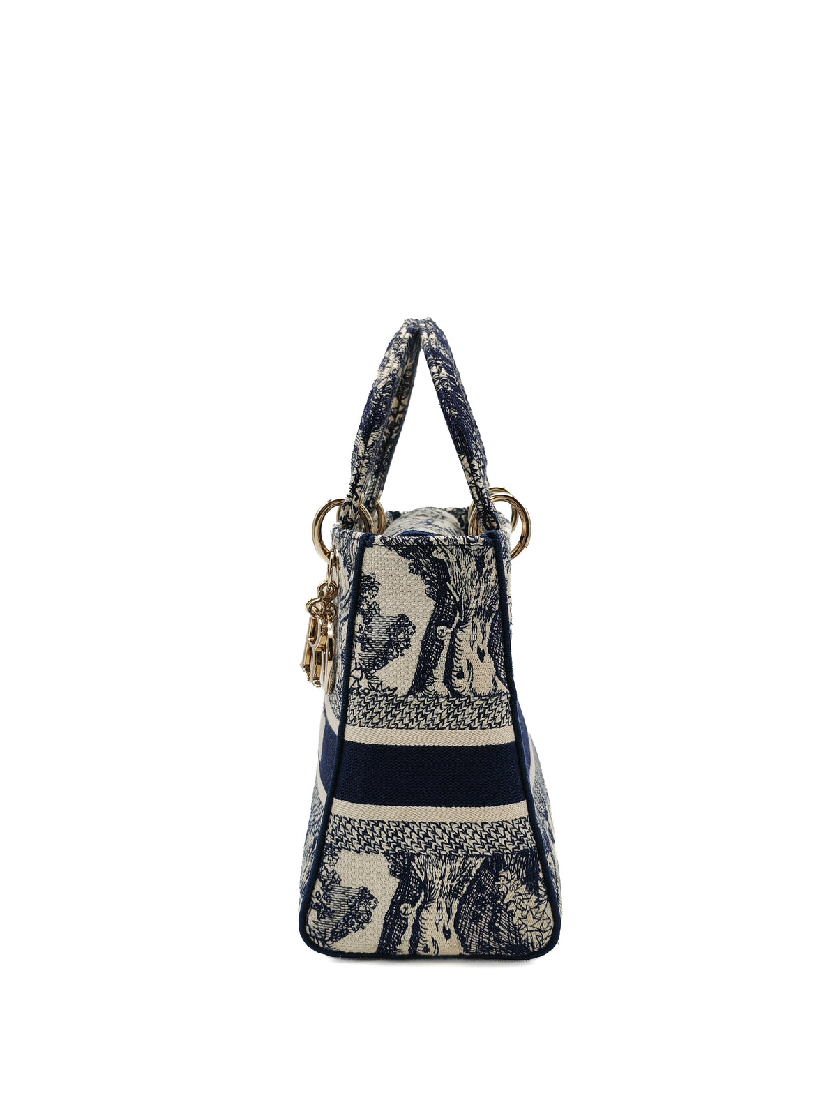 Christian Dior Lady D-Lite Medium in Toile De Jouy Embroidery Canvas and Light Gold Hardware
