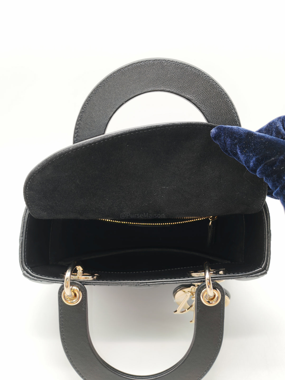 Christian Dior Small Lady Dior My ABCDior Bag in Black Lambskin Cannage Leather Light Gold Hardware
