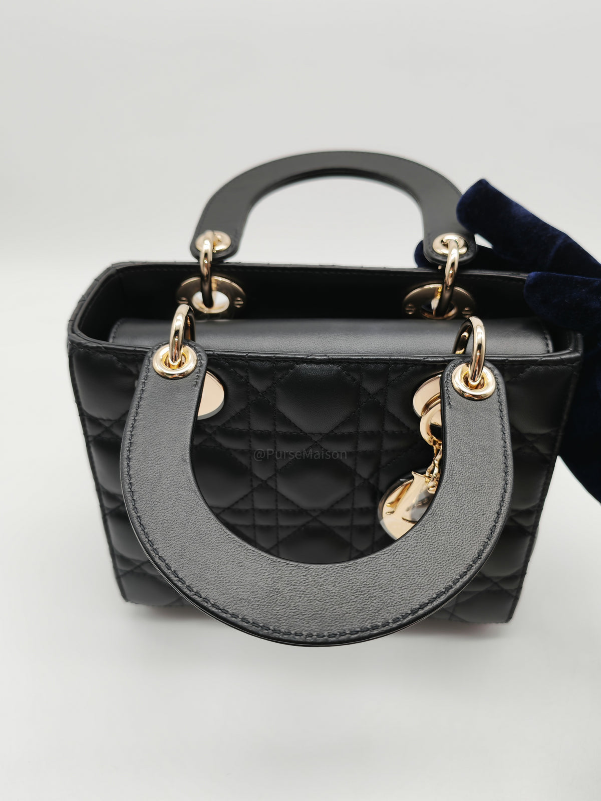 Christian Dior Small Lady Dior My ABCDior Bag in Black Lambskin Cannage Leather Light Gold Hardware