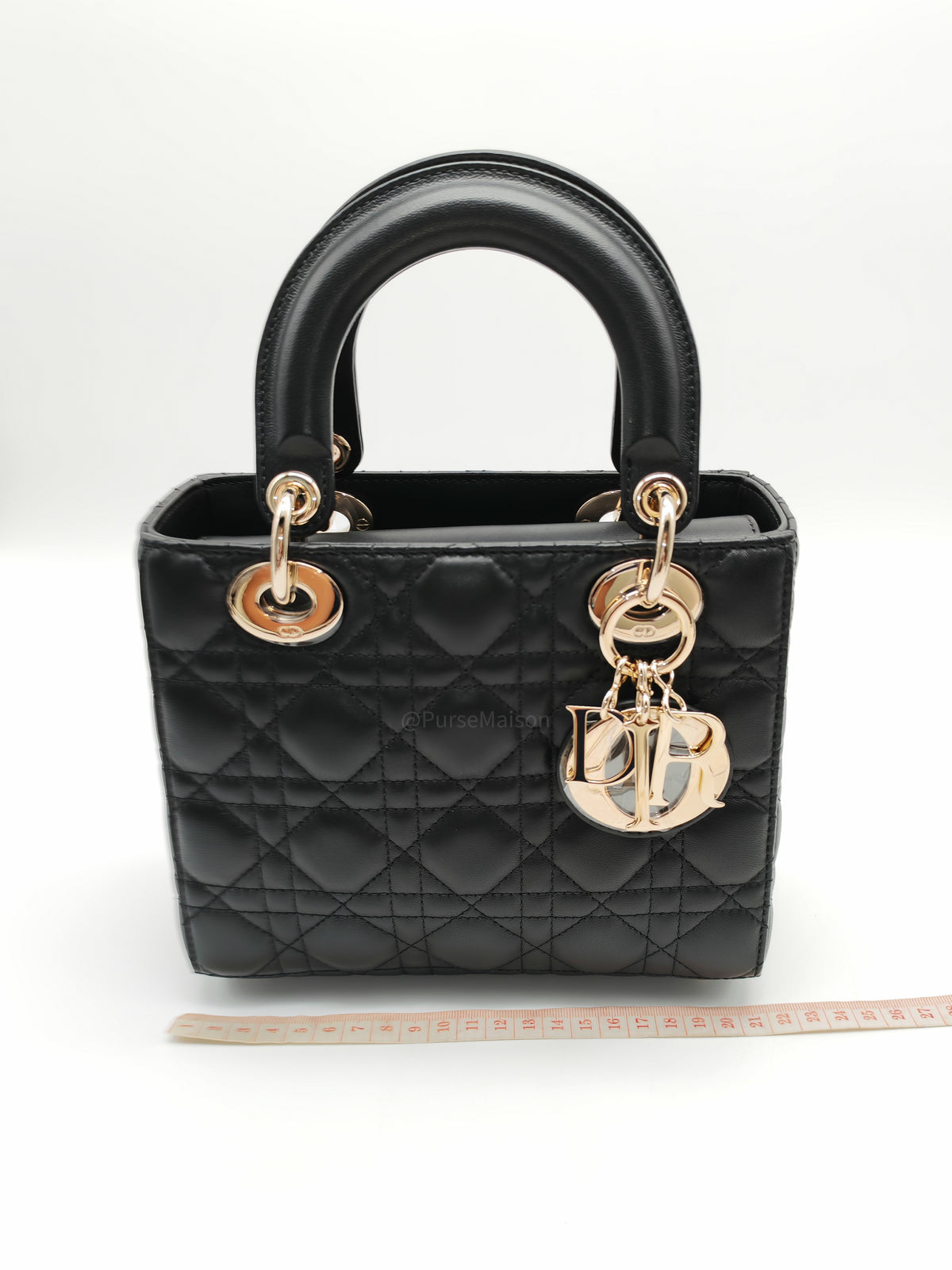 Christian Dior Small Lady Dior My ABCDior Bag in Black Lambskin Cannage Leather Light Gold Hardware