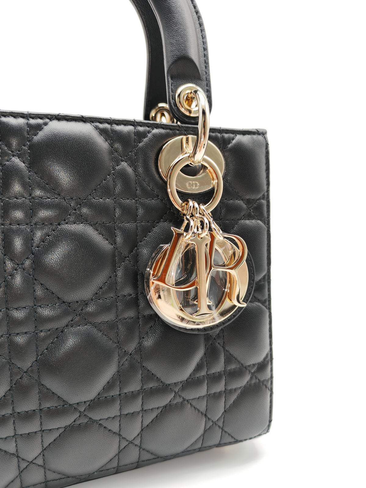 Christian Dior Small Lady Dior My ABCDior Bag in Black Lambskin Cannage Leather Light Gold Hardware