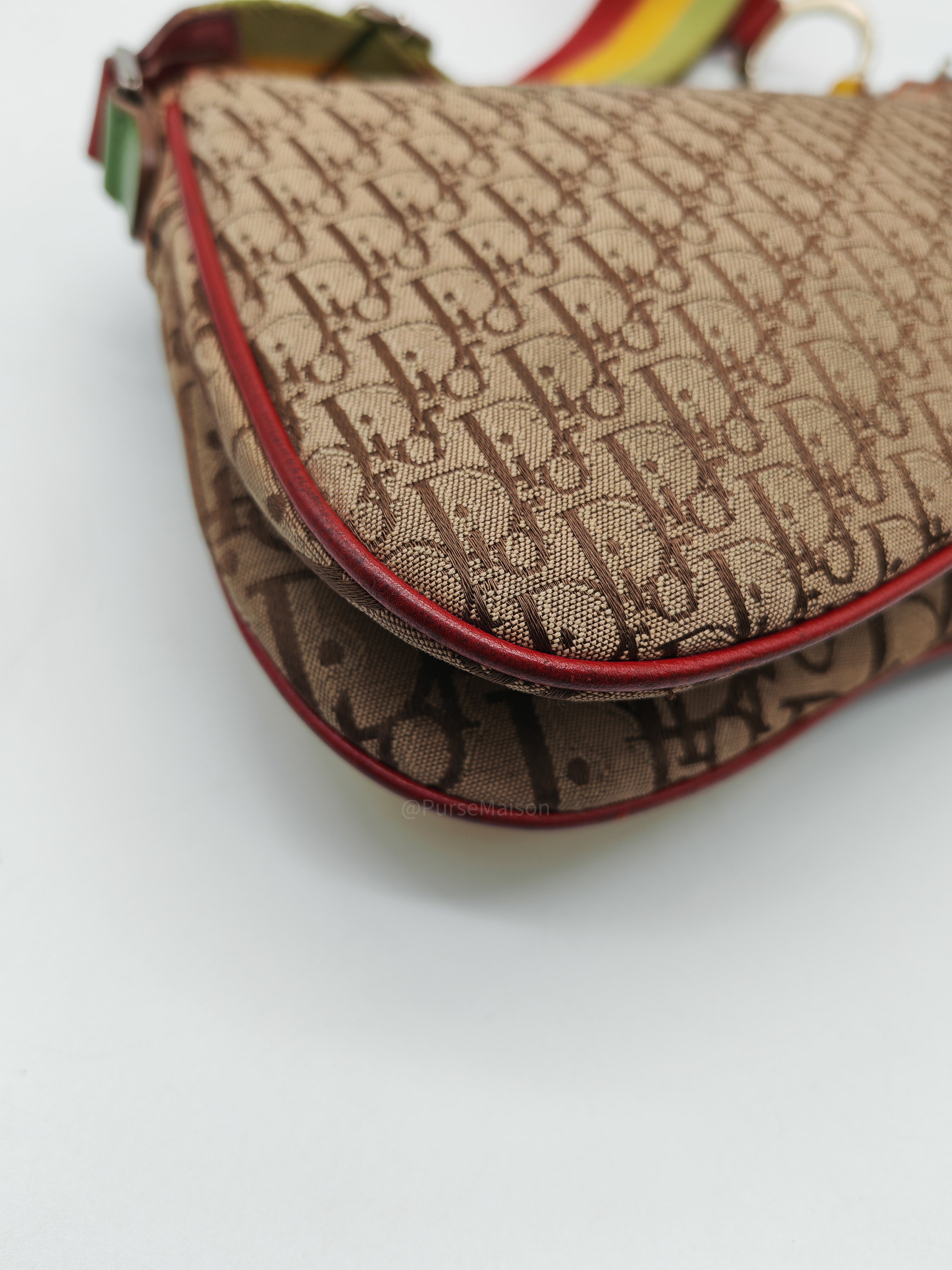 Christian Dior Rasta Trotter Double Saddle Bag in Beige Monogram Canvas with Yellow and Rasta-Colored Accents
