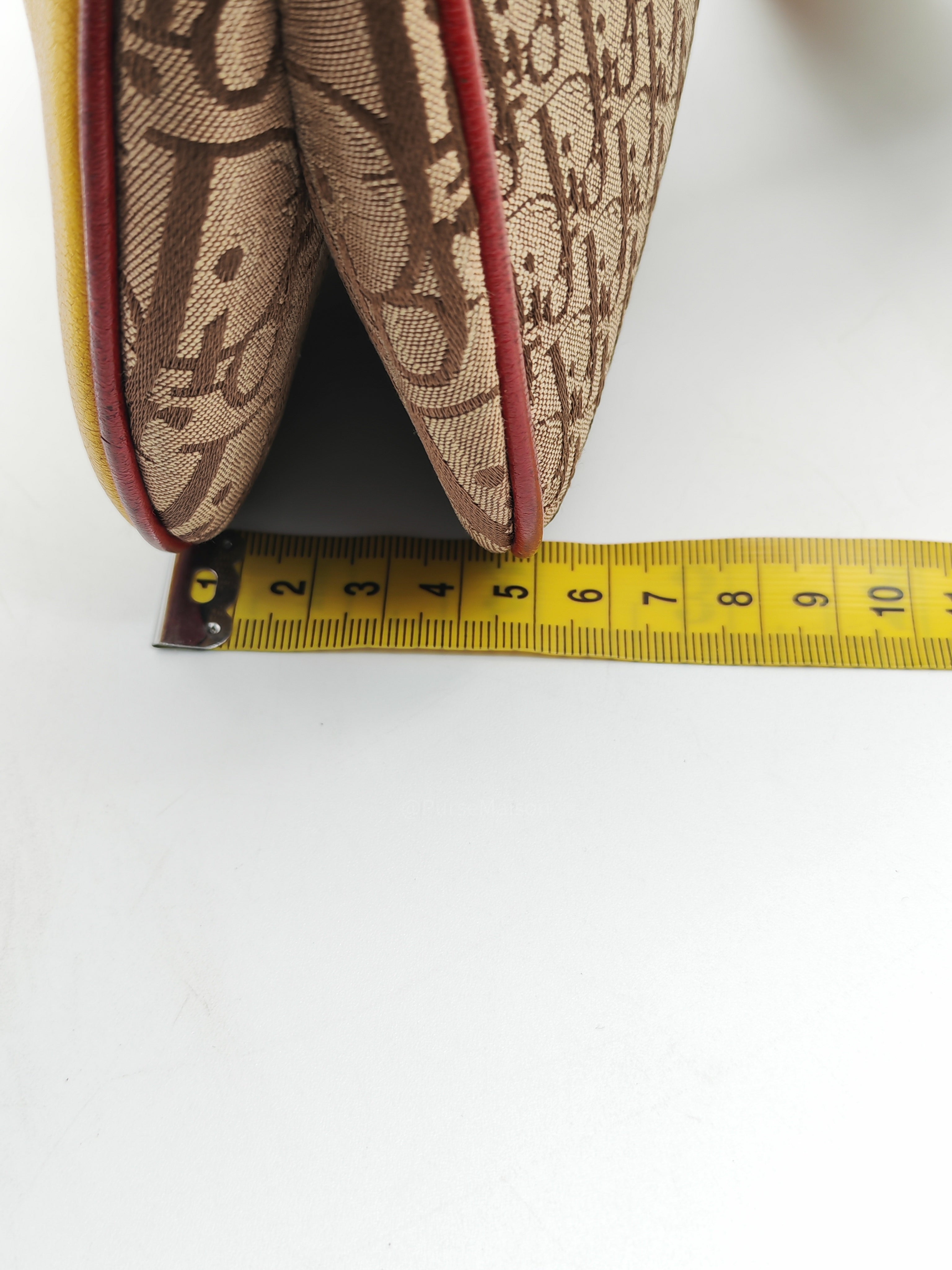 Christian Dior Rasta Trotter Double Saddle Bag in Beige Monogram Canvas with Yellow and Rasta-Colored Accents