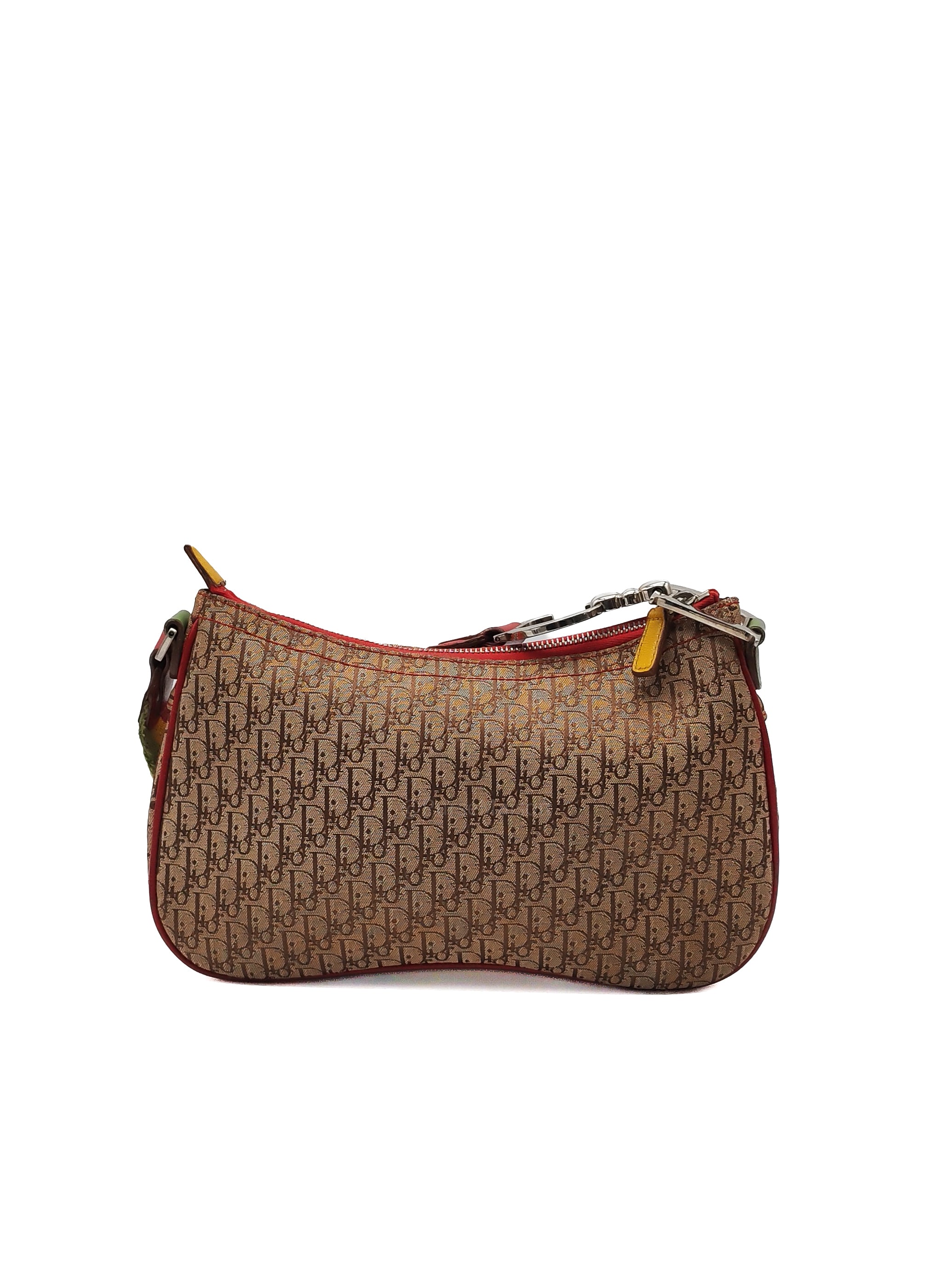 Christian Dior Rasta Trotter Double Saddle Bag in Beige Monogram Canvas with Yellow and Rasta-Colored Accents