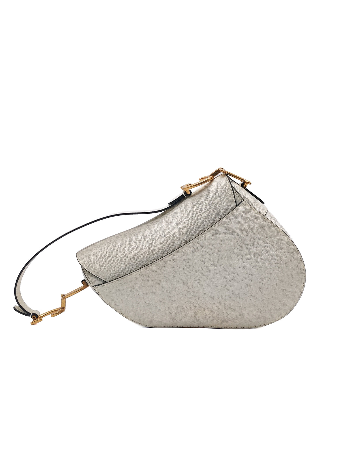 Christian Dior Saddle Bag Medium in White Grained Calfskin Leather and Aged Gold Hardware