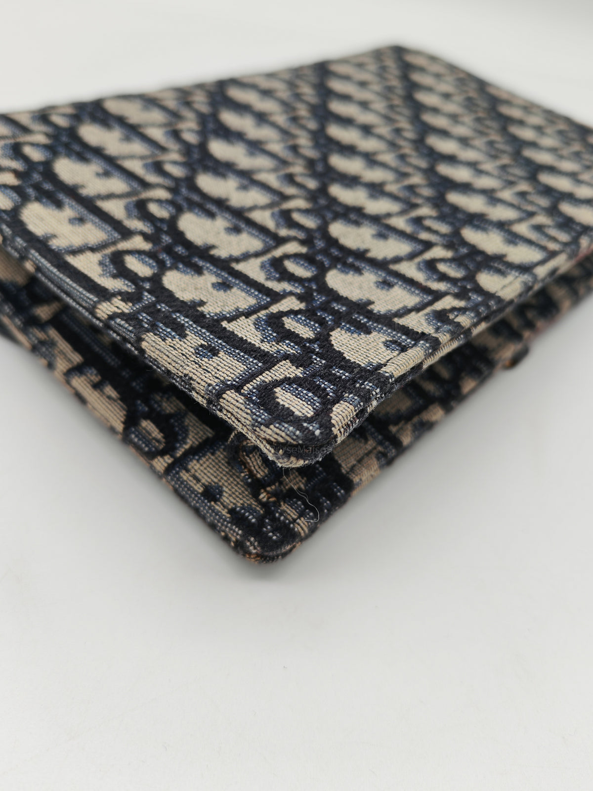 Christian Dior Saddle Pouch Wallet on Chain in Blue Oblique Jacquard Canvas and Gold Hardware