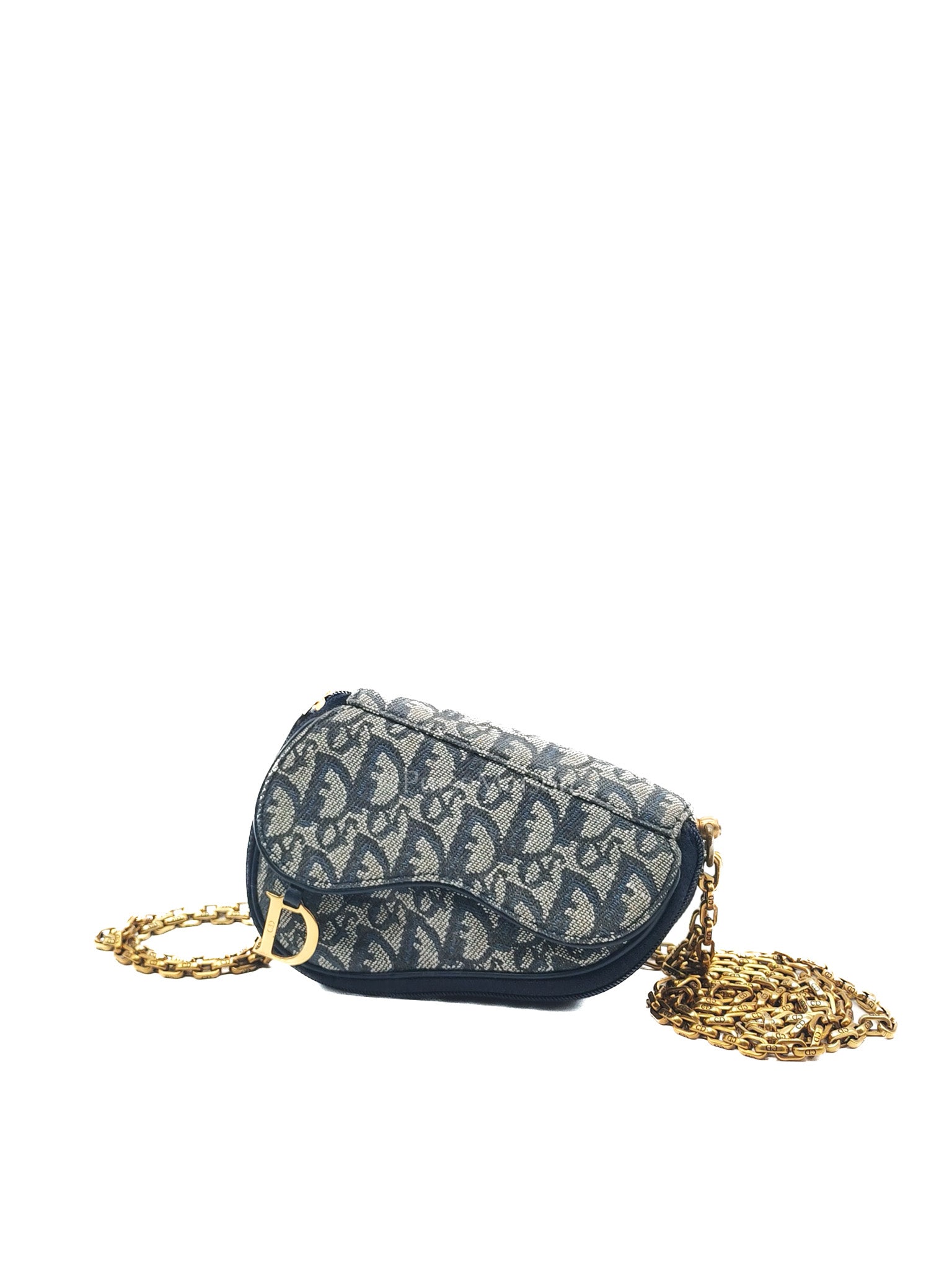 Christian Dior Saddle Pouch in Navy Blue Trotter Canvas