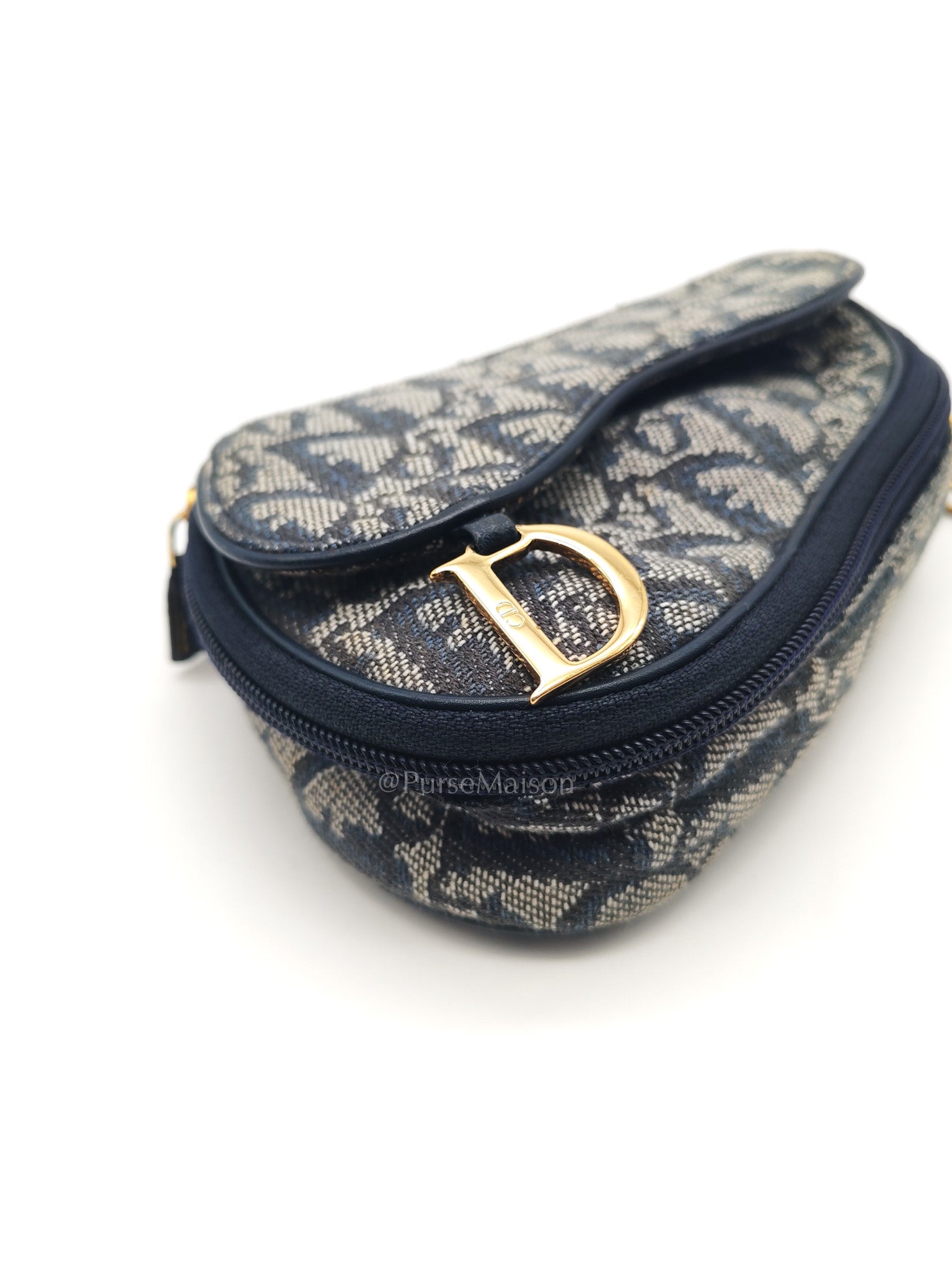 Christian Dior Saddle Pouch in Navy Blue Trotter Canvas
