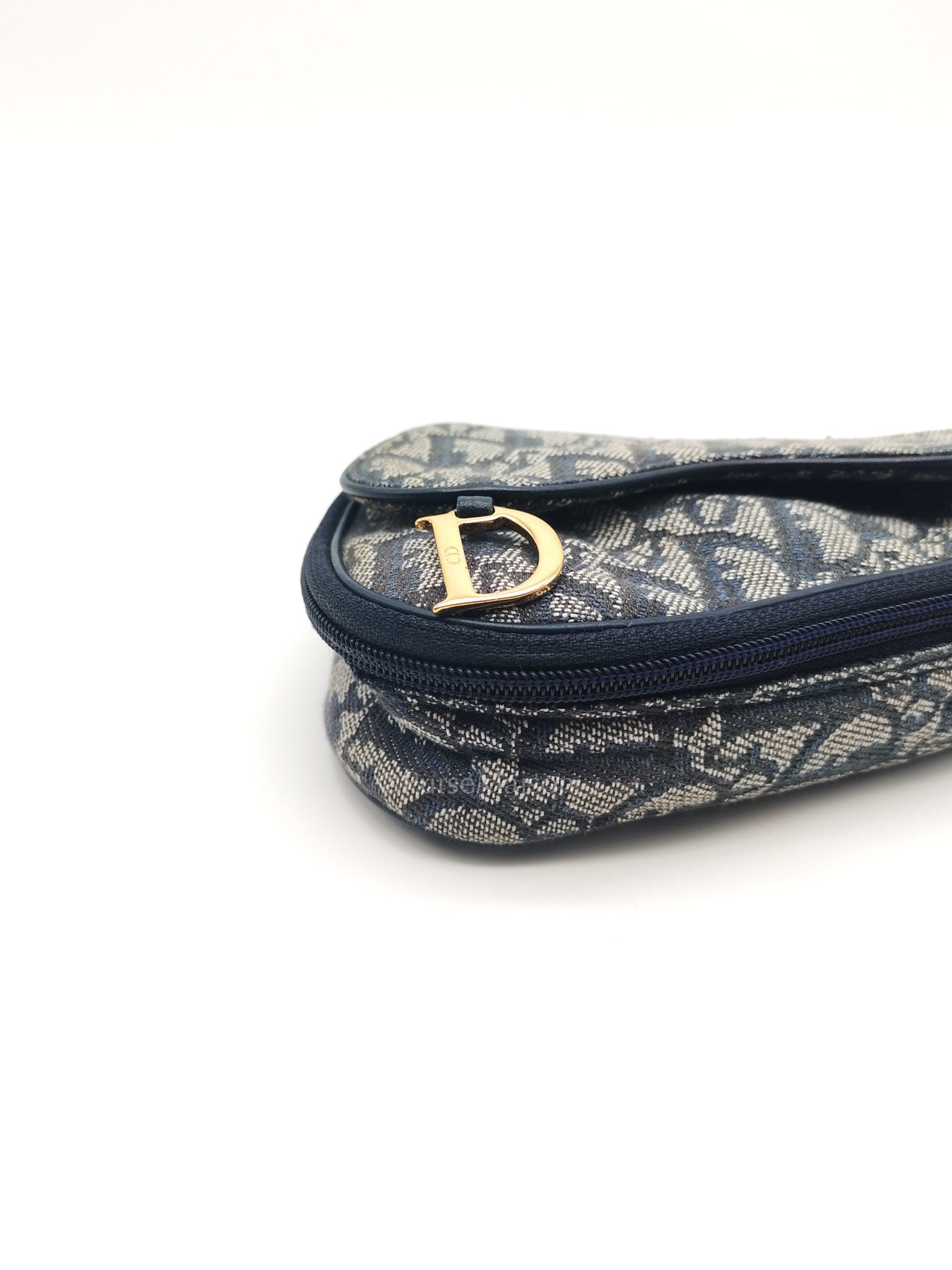 Christian Dior Saddle Pouch in Navy Blue Trotter Canvas