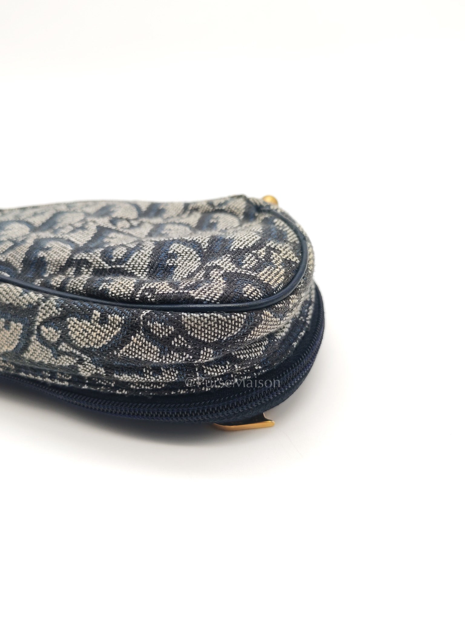 Christian Dior Saddle Pouch in Navy Blue Trotter Canvas