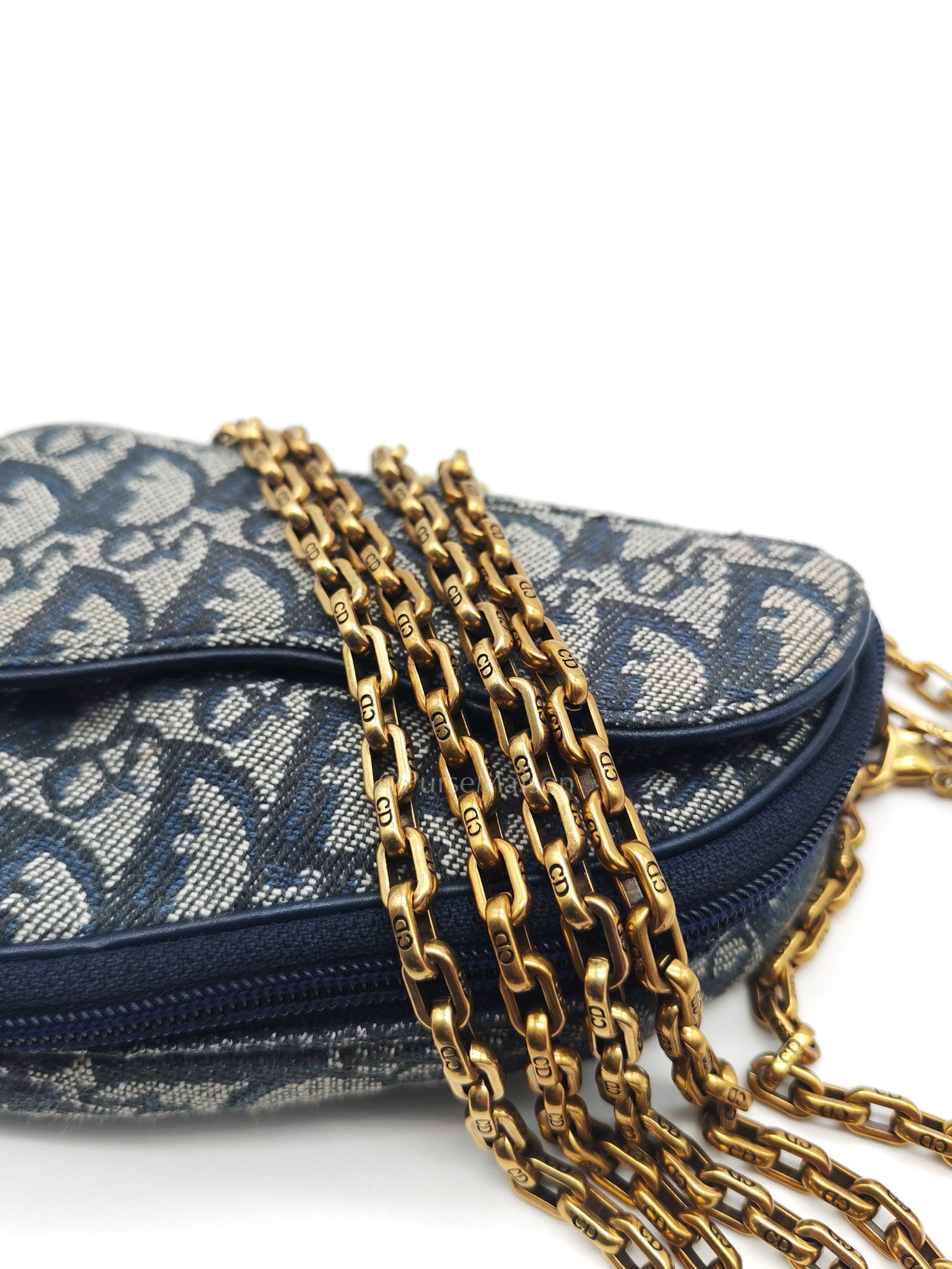 Christian Dior Saddle Pouch in Navy Blue Trotter Canvas