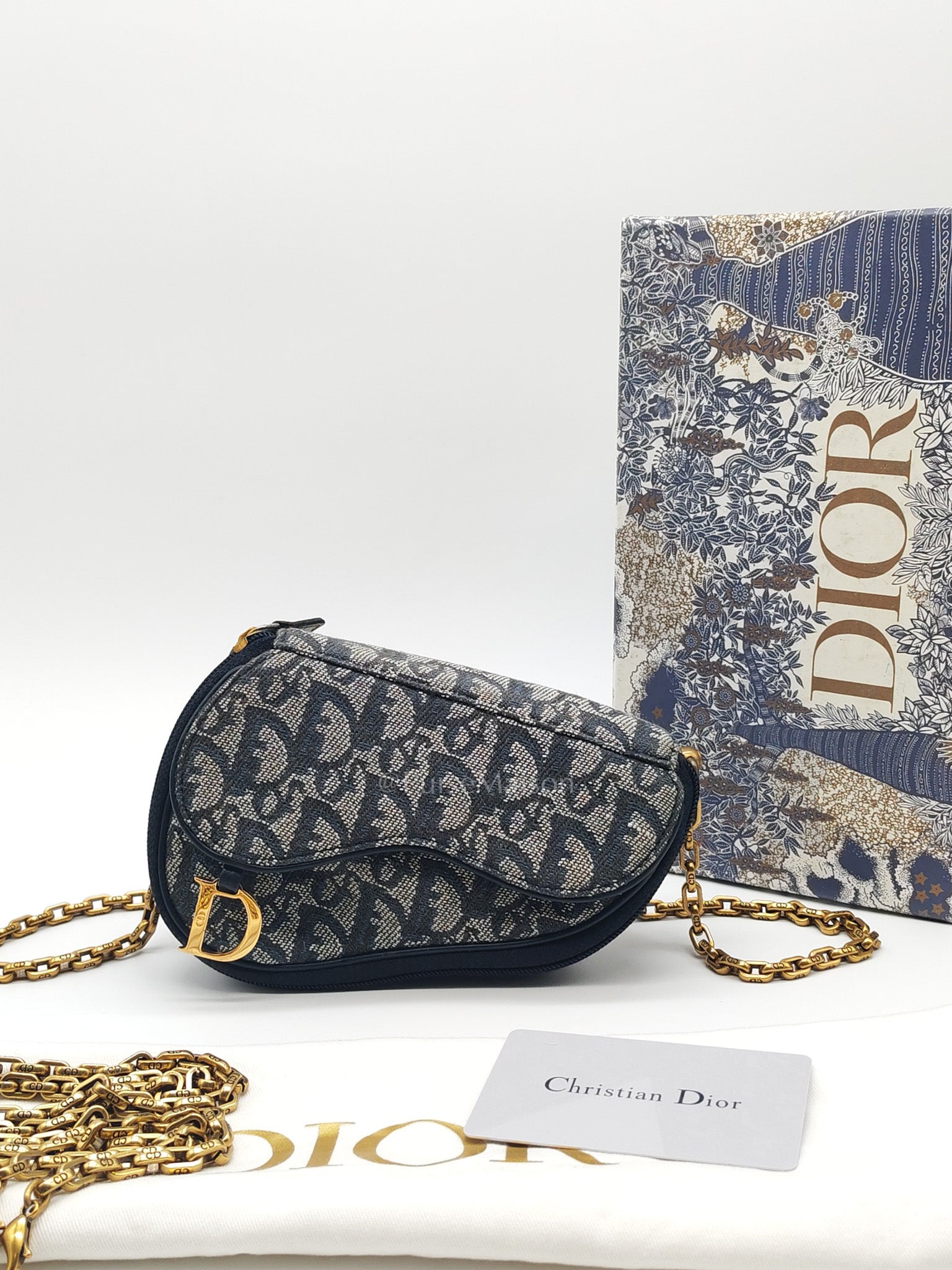 Christian Dior Saddle Pouch in Navy Blue Trotter Canvas