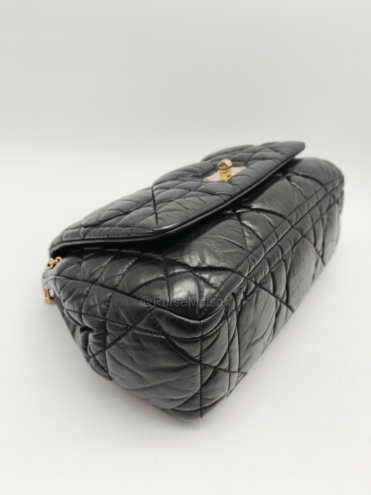 Christian Dior Milly La Foret Shoulder Bag in Black Quilted Cannage Lambskin Leather and Light Gold Hardware