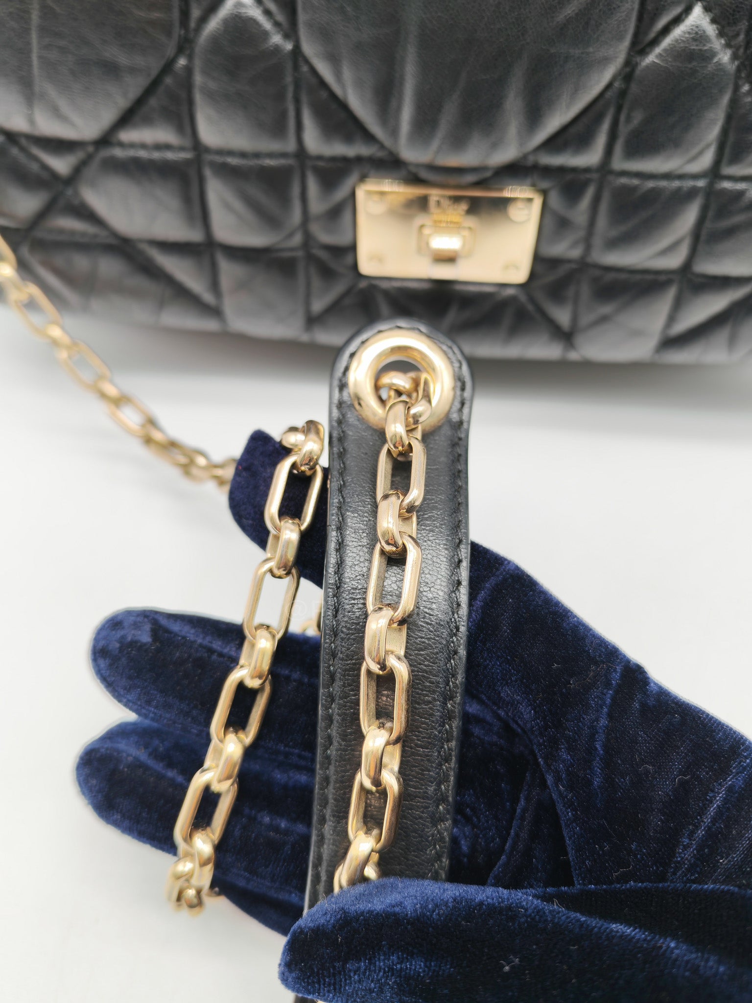 Christian Dior Milly La Foret Shoulder Bag in Black Quilted Cannage Lambskin Leather and Light Gold Hardware