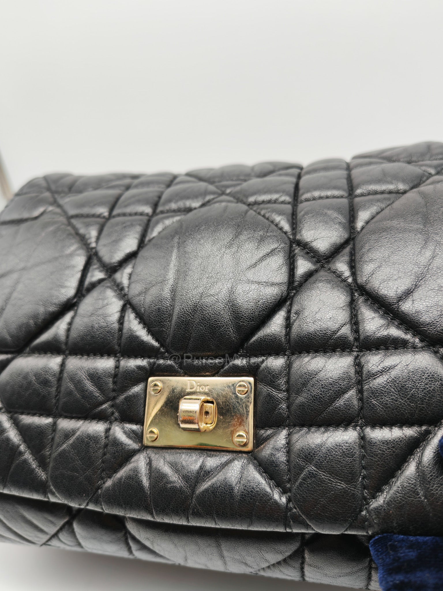 Christian Dior Milly La Foret Shoulder Bag in Black Quilted Cannage Lambskin Leather and Light Gold Hardware
