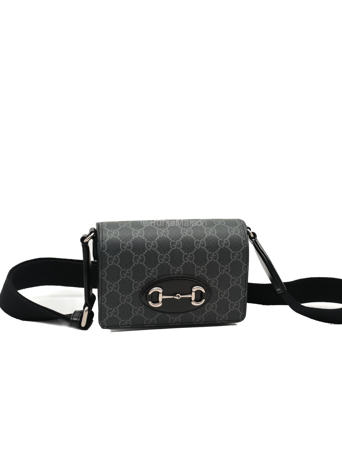 Gucci Horsebit 1955 Mini Shoulder Bag in Black GG Supreme Coated Canvas