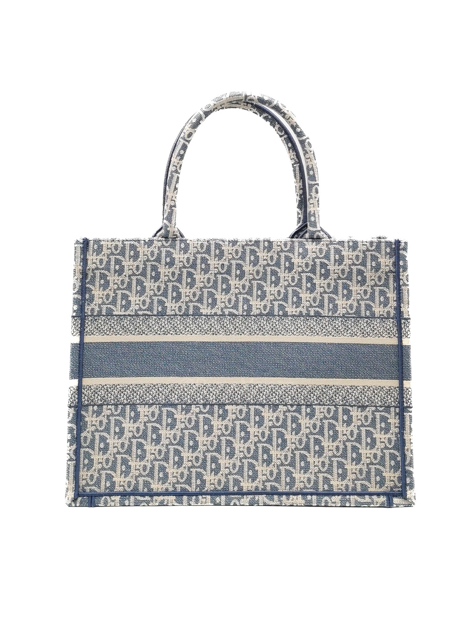 Christian Dior Book Tote Medium in Light Blue Oblique Pattern Canvas Embroidery