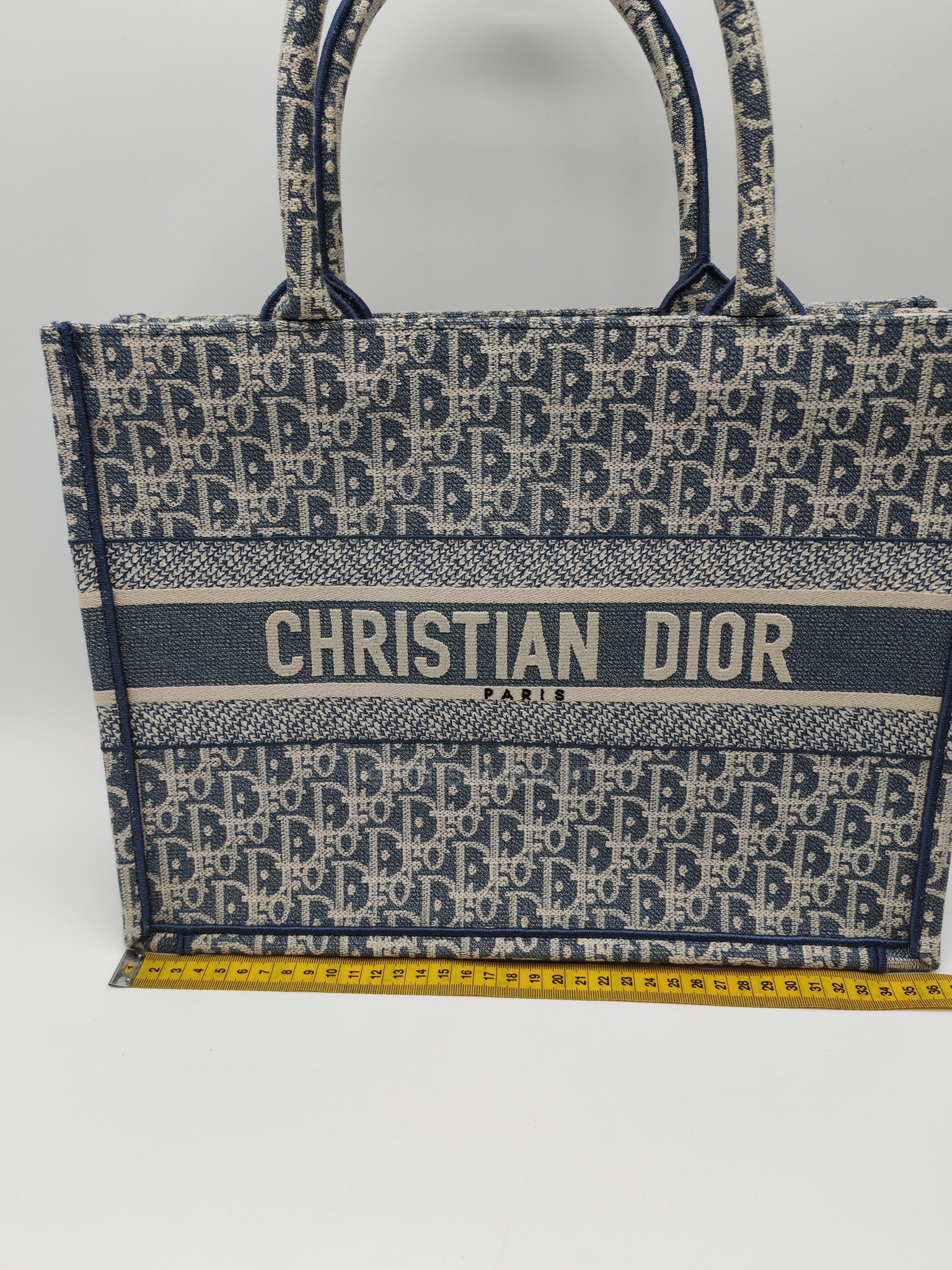 Christian Dior Book Tote Medium in Light Blue Oblique Pattern Canvas Embroidery