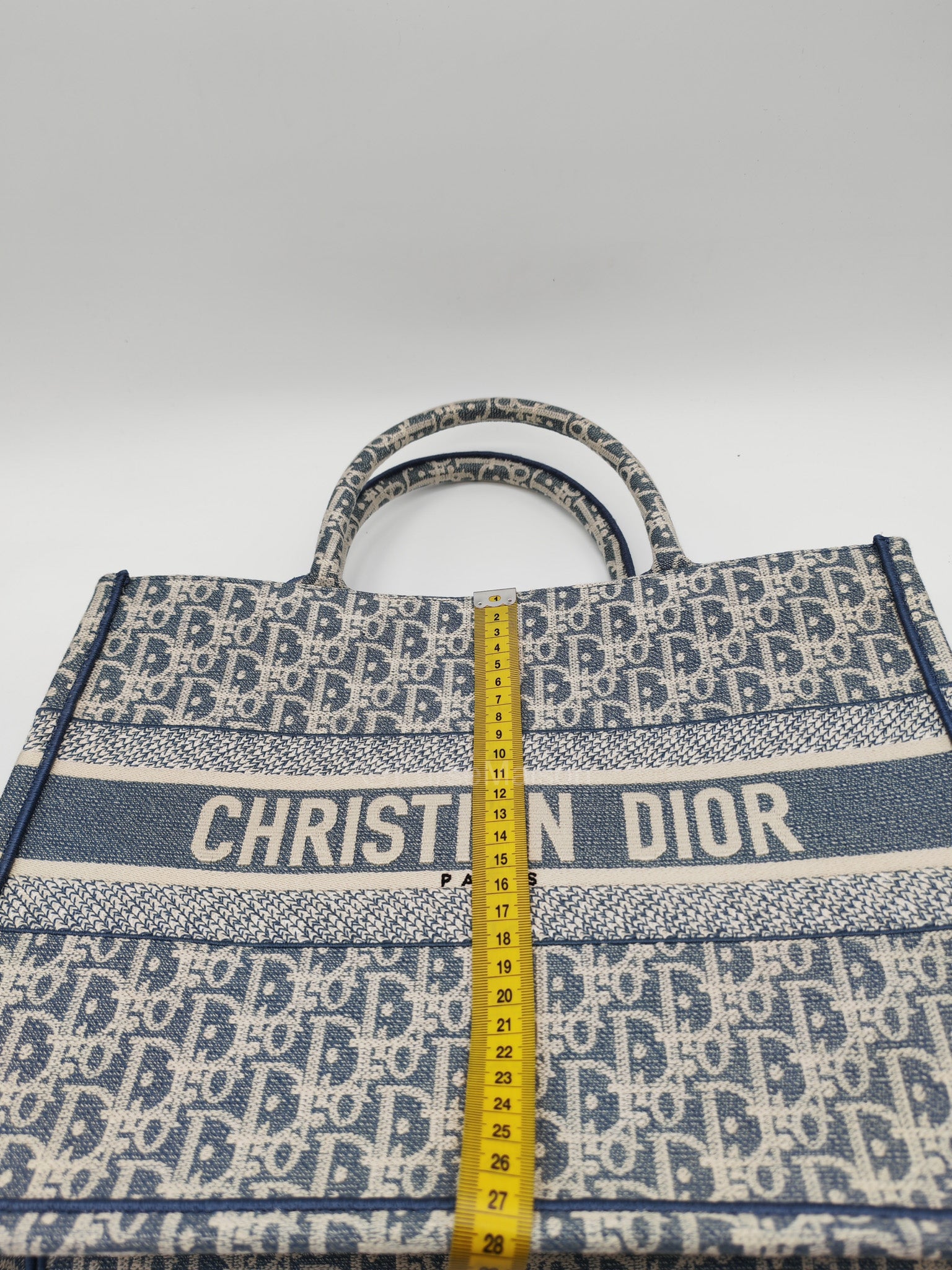 Christian Dior Book Tote Medium in Light Blue Oblique Pattern Canvas Embroidery