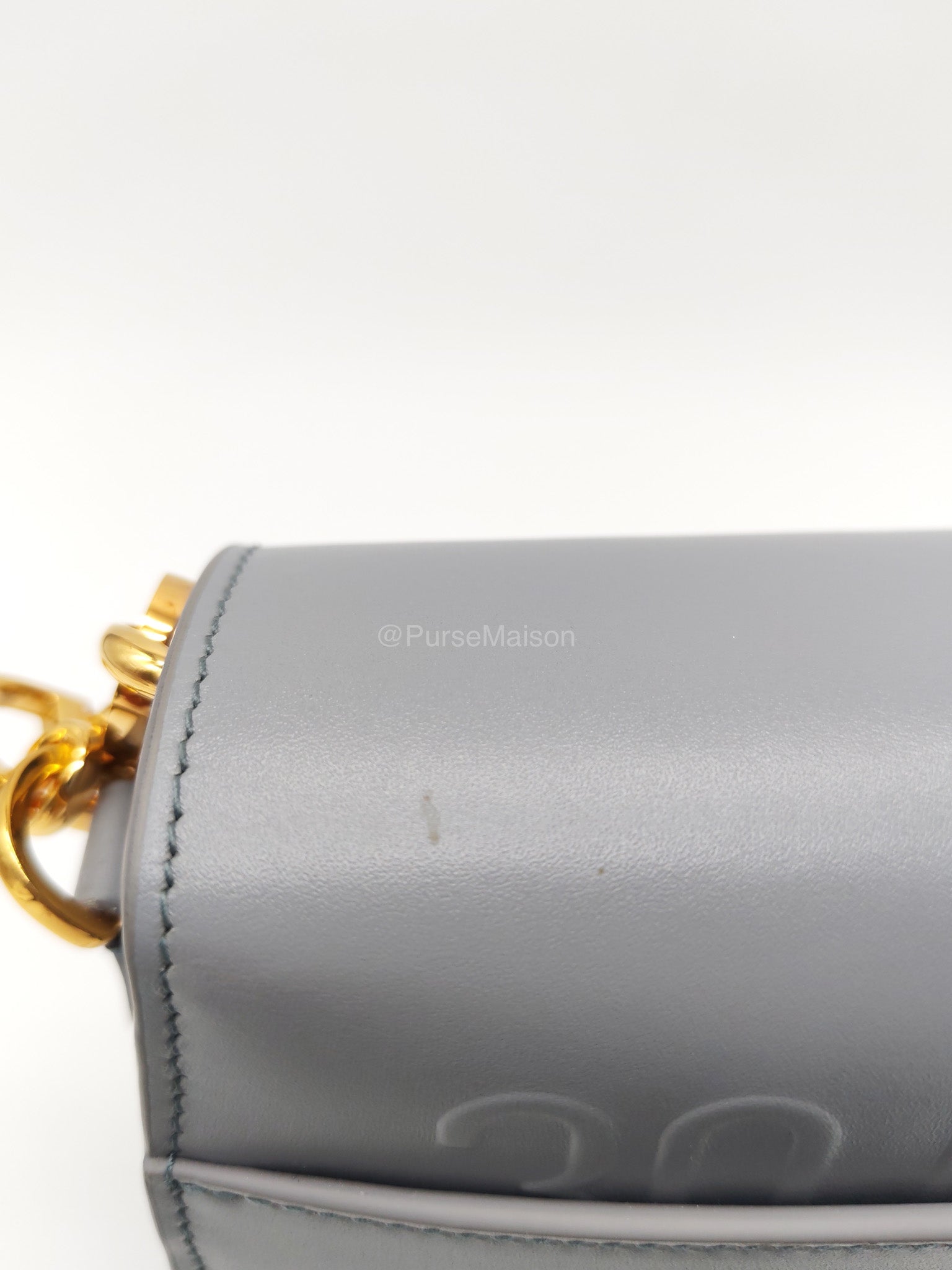Christian Dior 30 Montaigne Avenue East West in Light Gray Smooth Calfskin Leather Chain Bag