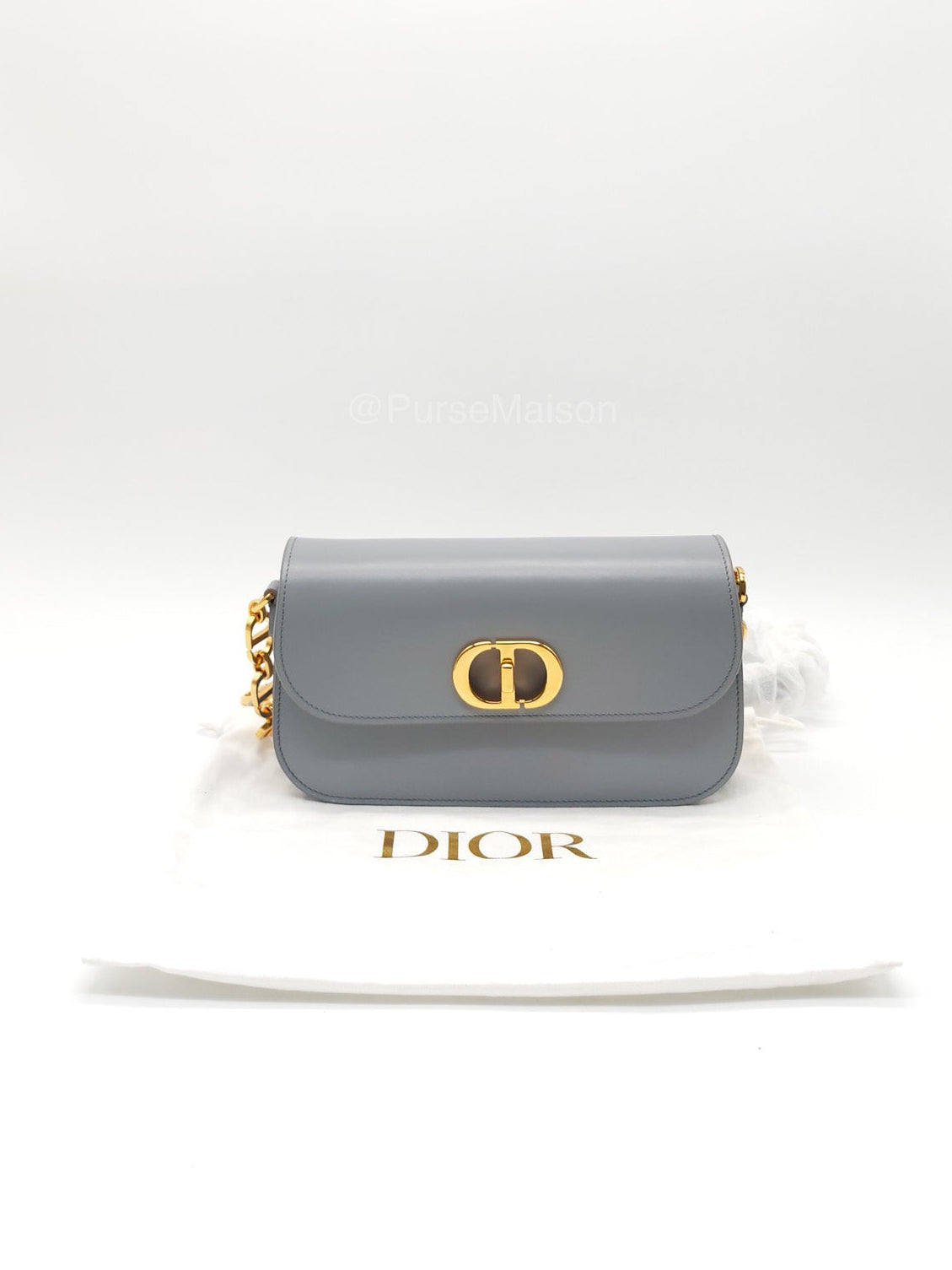 Christian Dior 30 Montaigne Avenue East West in Light Gray Smooth Calfskin Leather Chain Bag