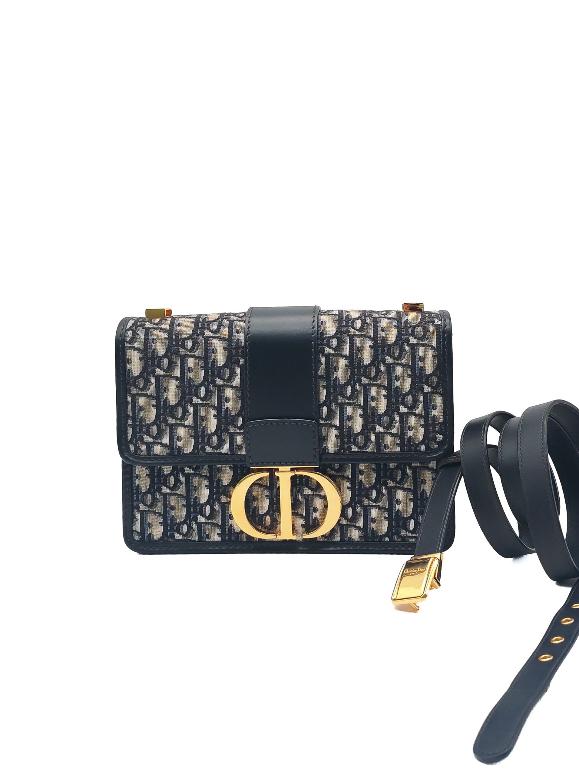 Christian Dior 30 Montaigne Bag in BLue Dior Oblique Jacquard Canvas and Gold Hardware