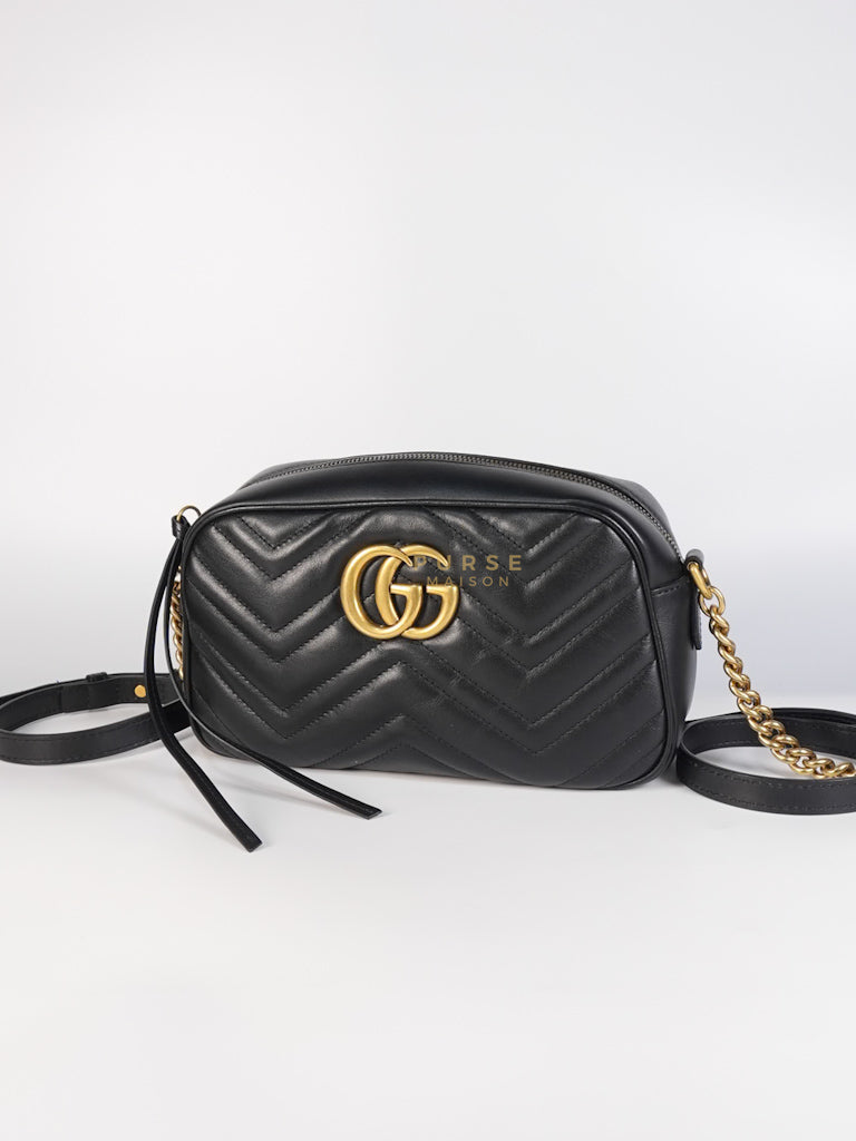 GG Marmont Camera Bag Small in Black Matelassé Leather