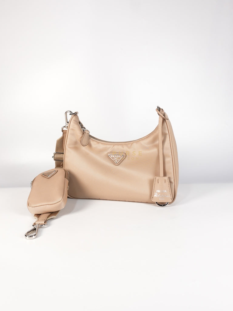 1BH204 Re-edition 2005 Multi Pochette in Cammeo Tessuto and Saffiano Leather