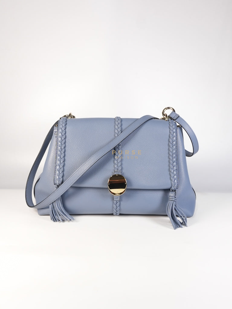 Penelope Medium in Blue-Grey Calfskin Leather Cross Body Bag | Purse Maison Luxury Bags Shop