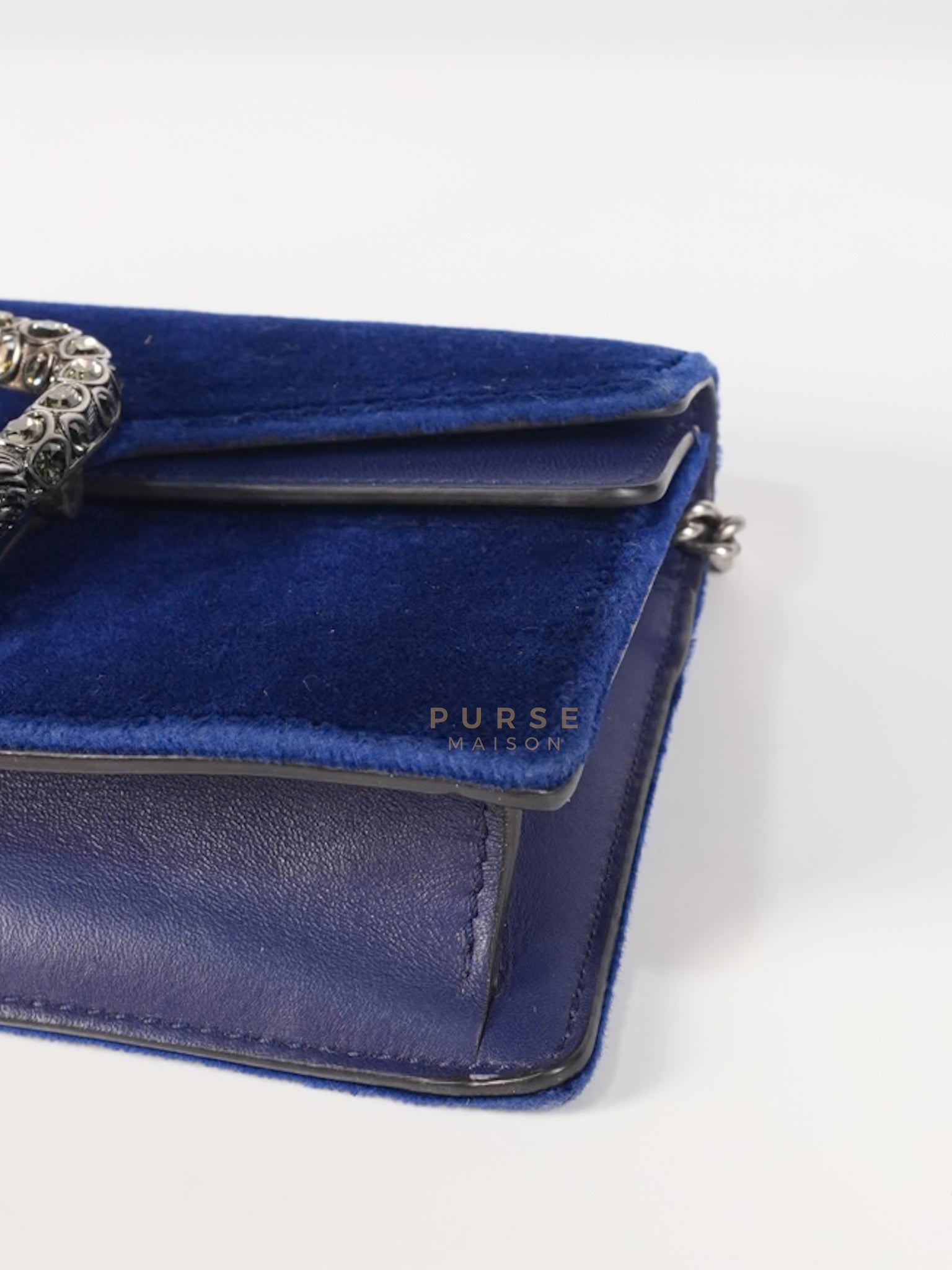 Super Mini Dionysus Blue Velvet Suede Leather Chain Bag